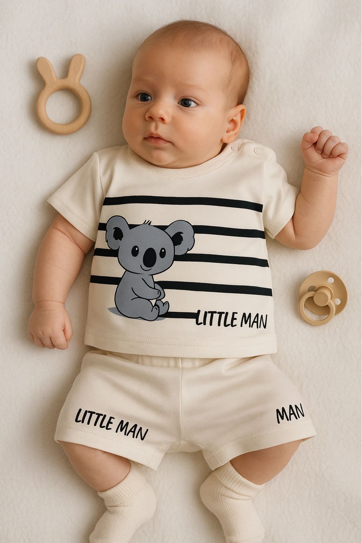 Çıldırıns Yazlık Koala Baskılı Çizgili 2’li Bebek Takım