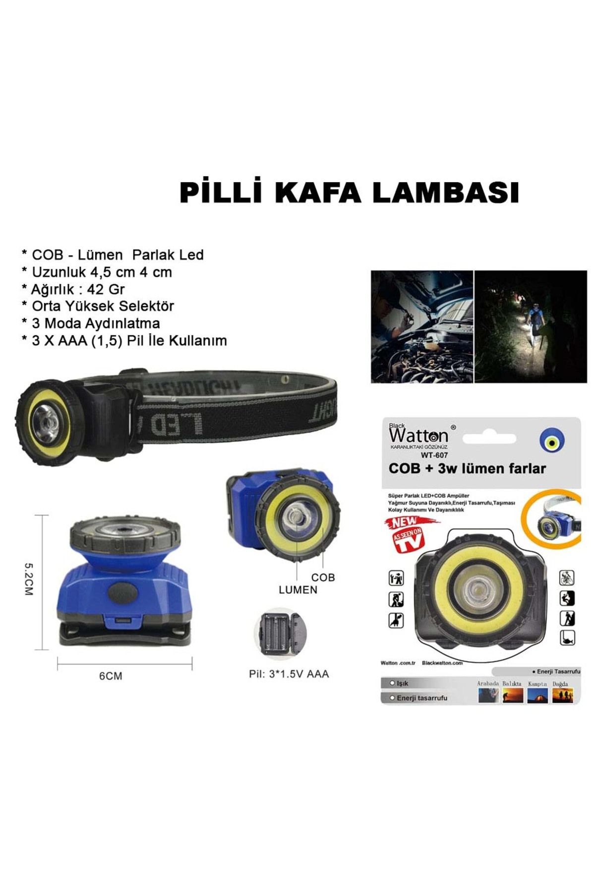 Watton GÜÇLÜ PİLLİ KAFA LAMBASI WATTON WT-607