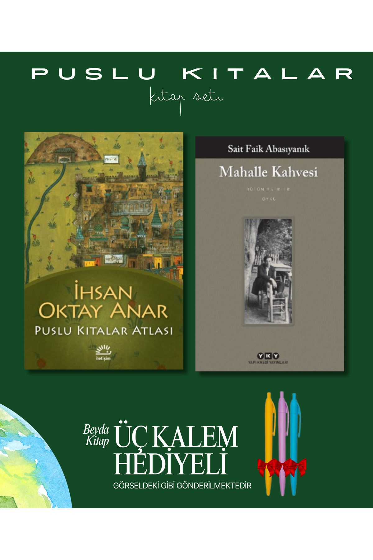 İletişim Yayınları Puslu Kıtalar Atlası - Mahalle Kahvesi - Kitap Seti - İhsan Oktay Anar - Kalem Hediyeli
