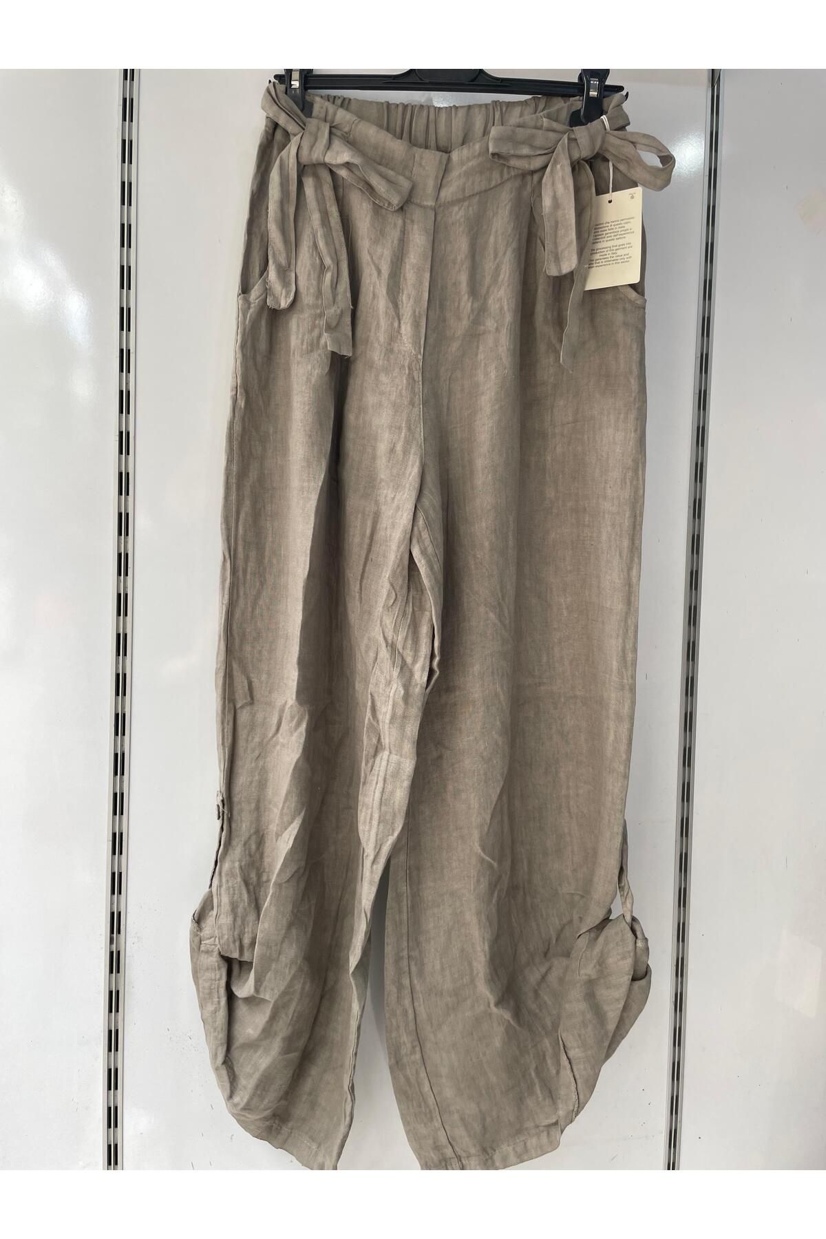 Gezginimport Keten Pantolon Fiyonk Detaylı Ham Keten