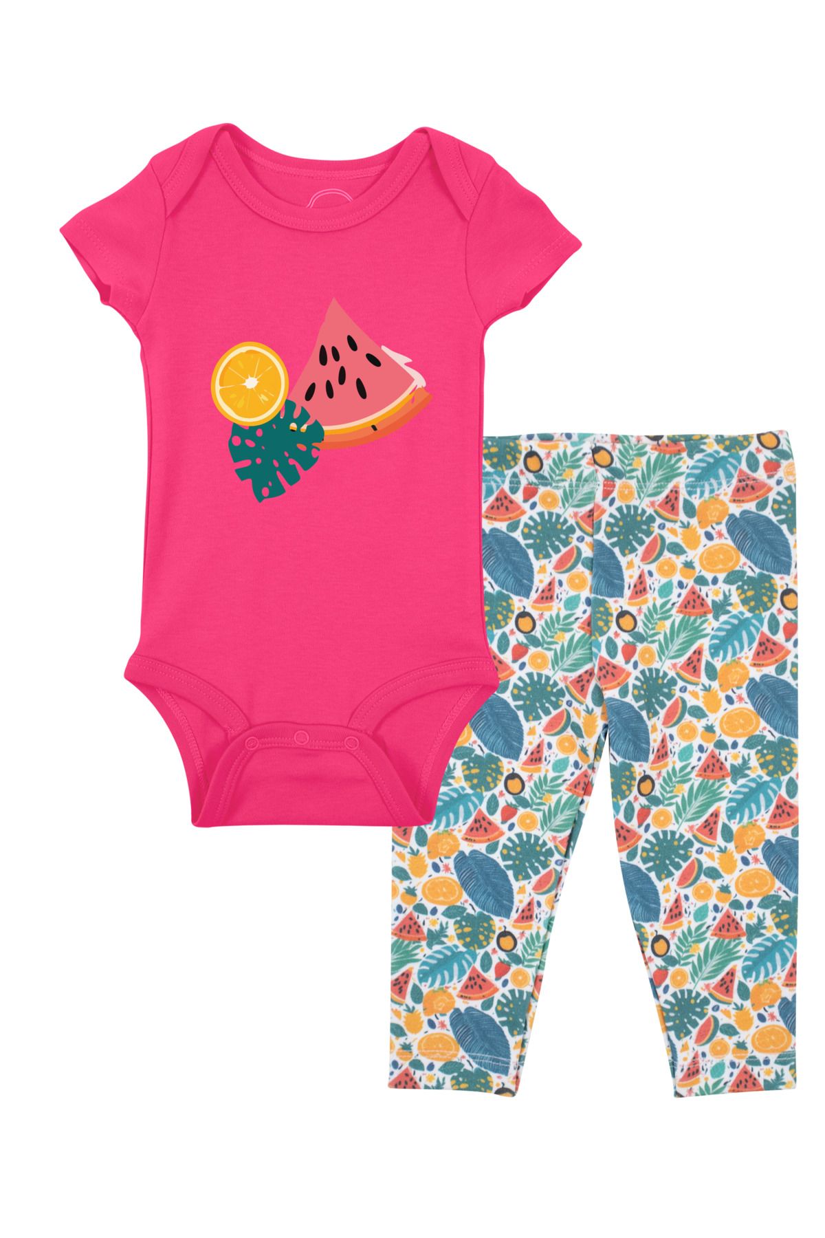 Mavipink Kız Bebek Tropikal Karpuz Desenli 2'li Body Zıbın Tayt Takım