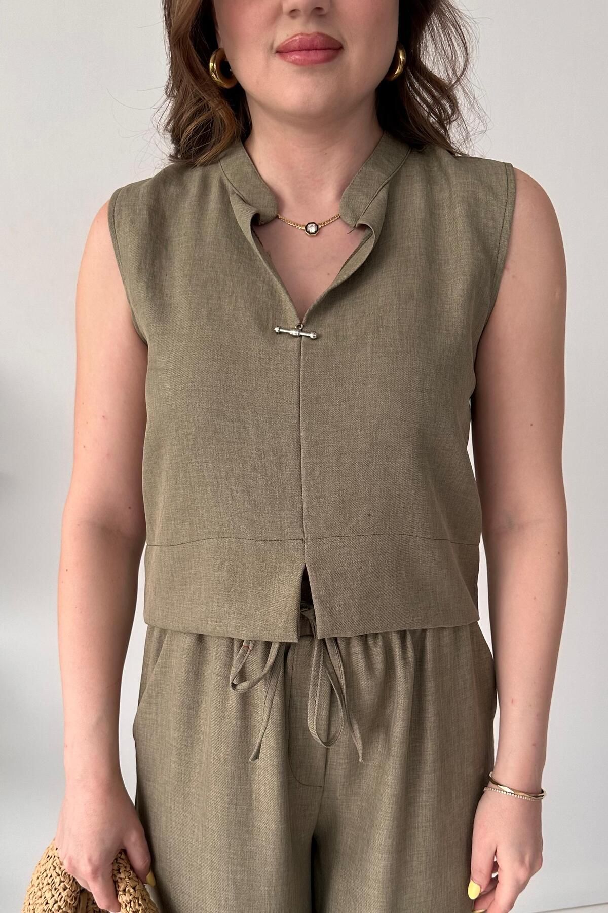 MaziButik Broşlu İkili Takım Haki