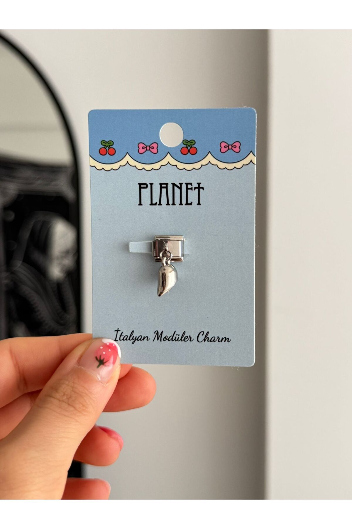 Planet Butik Mıknatıs Kalp Sallantılı Mavi Kartlı İtalyan Charm