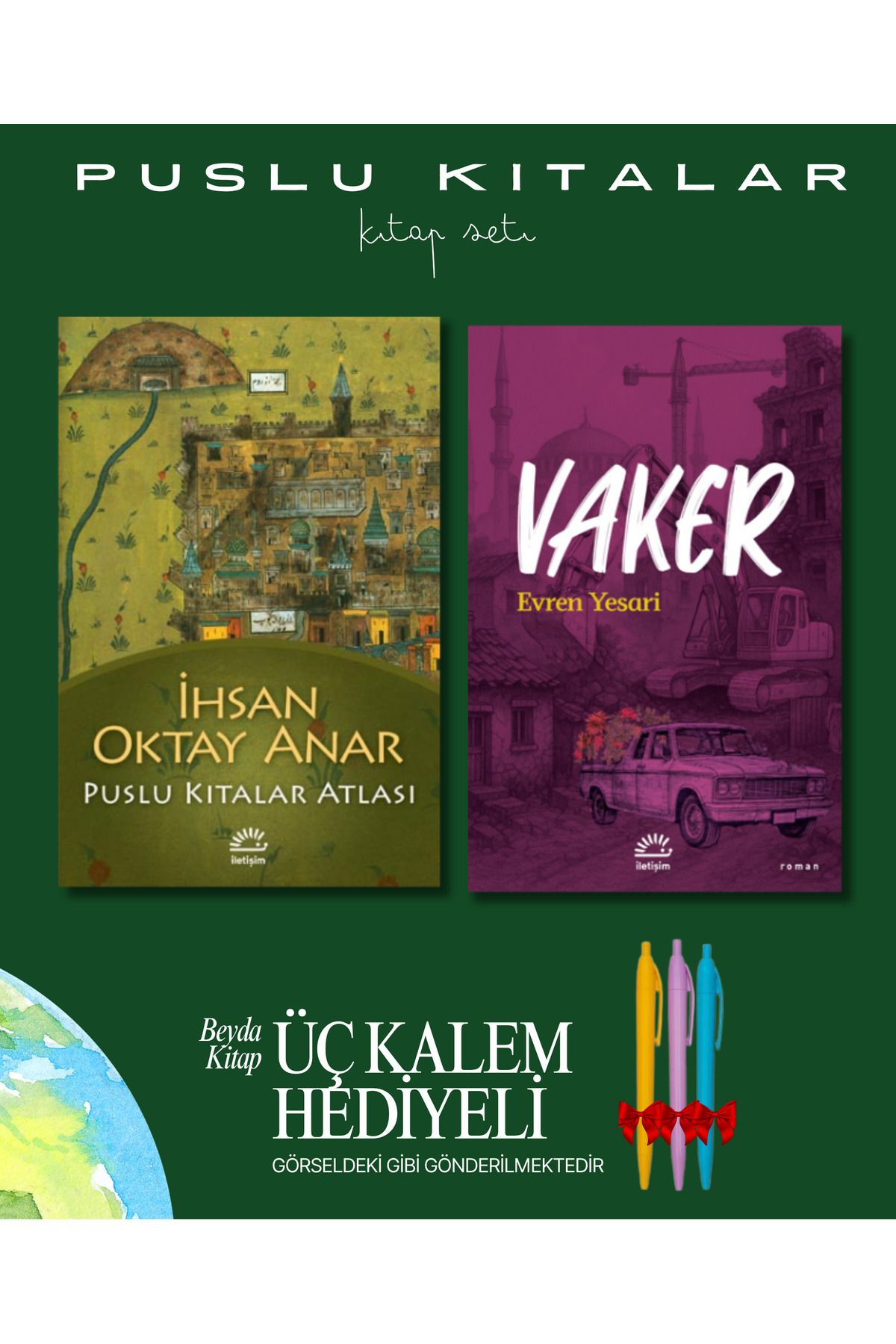 İletişim Yayınları Puslu Kıtalar Atlası - Vaker - Kitap Seti - İhsan Oktay Anar - Kalem Hediyeli