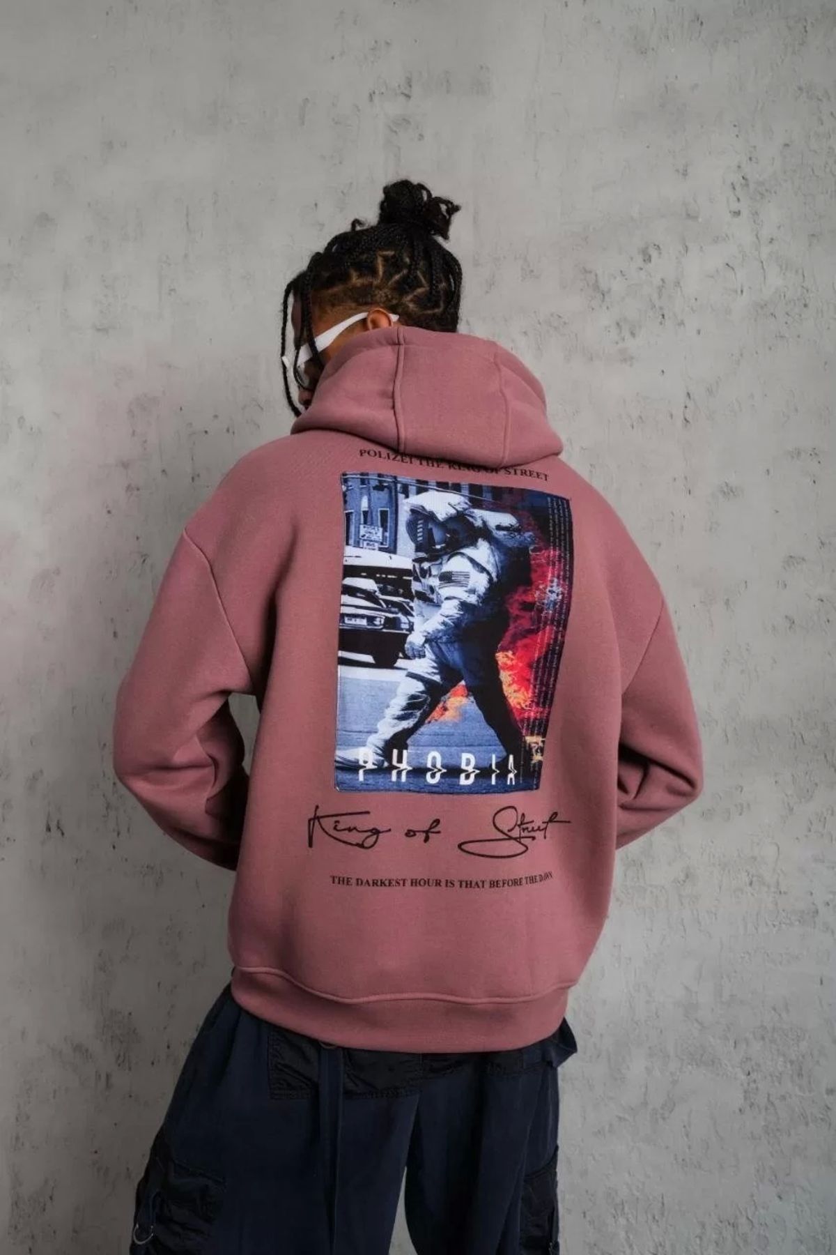 Robahood Erkek Astronot Baskılı Kapüşonlu Sweat - Gül Kurusu