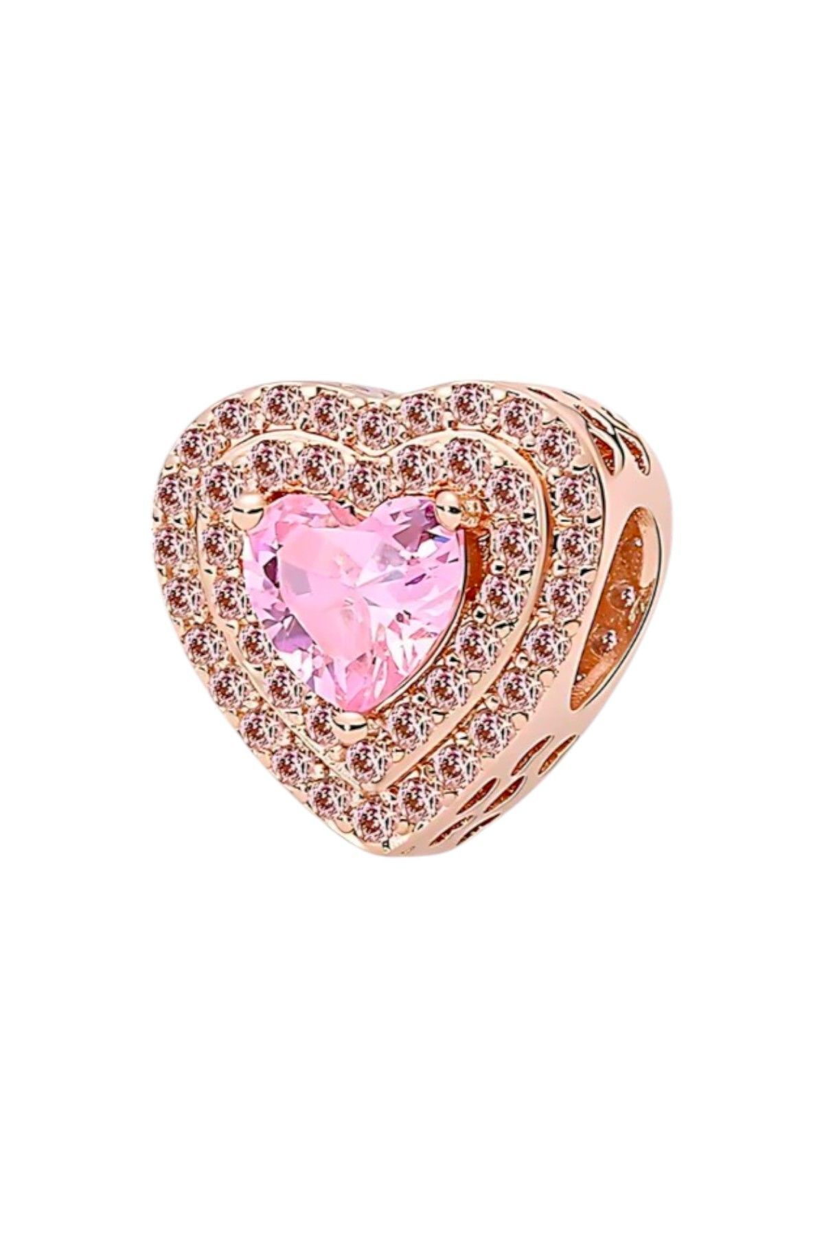 Dumledo Pembe Kalp Işıltılı Rose Charm