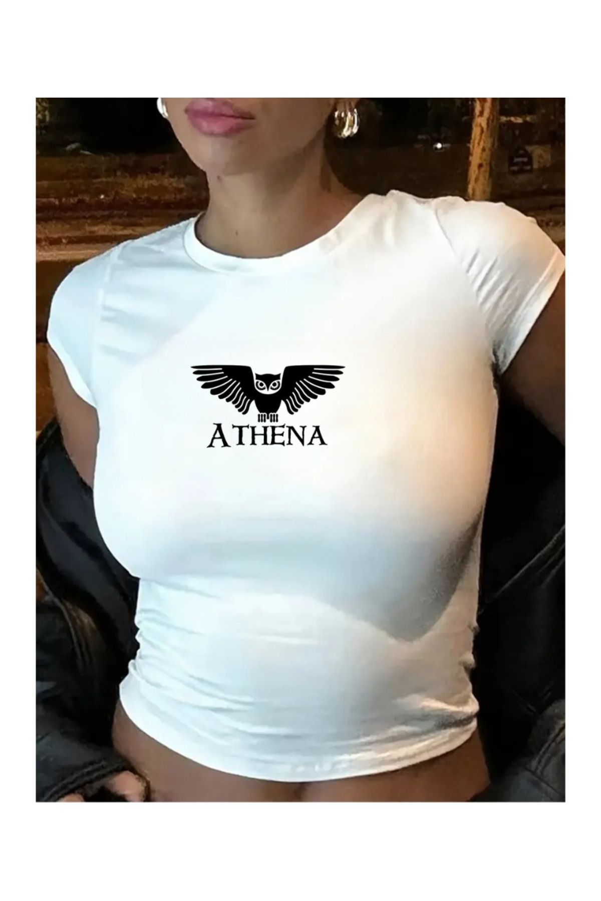 Touz Moda Athena Baskılı Beyaz Body Crop Bluz