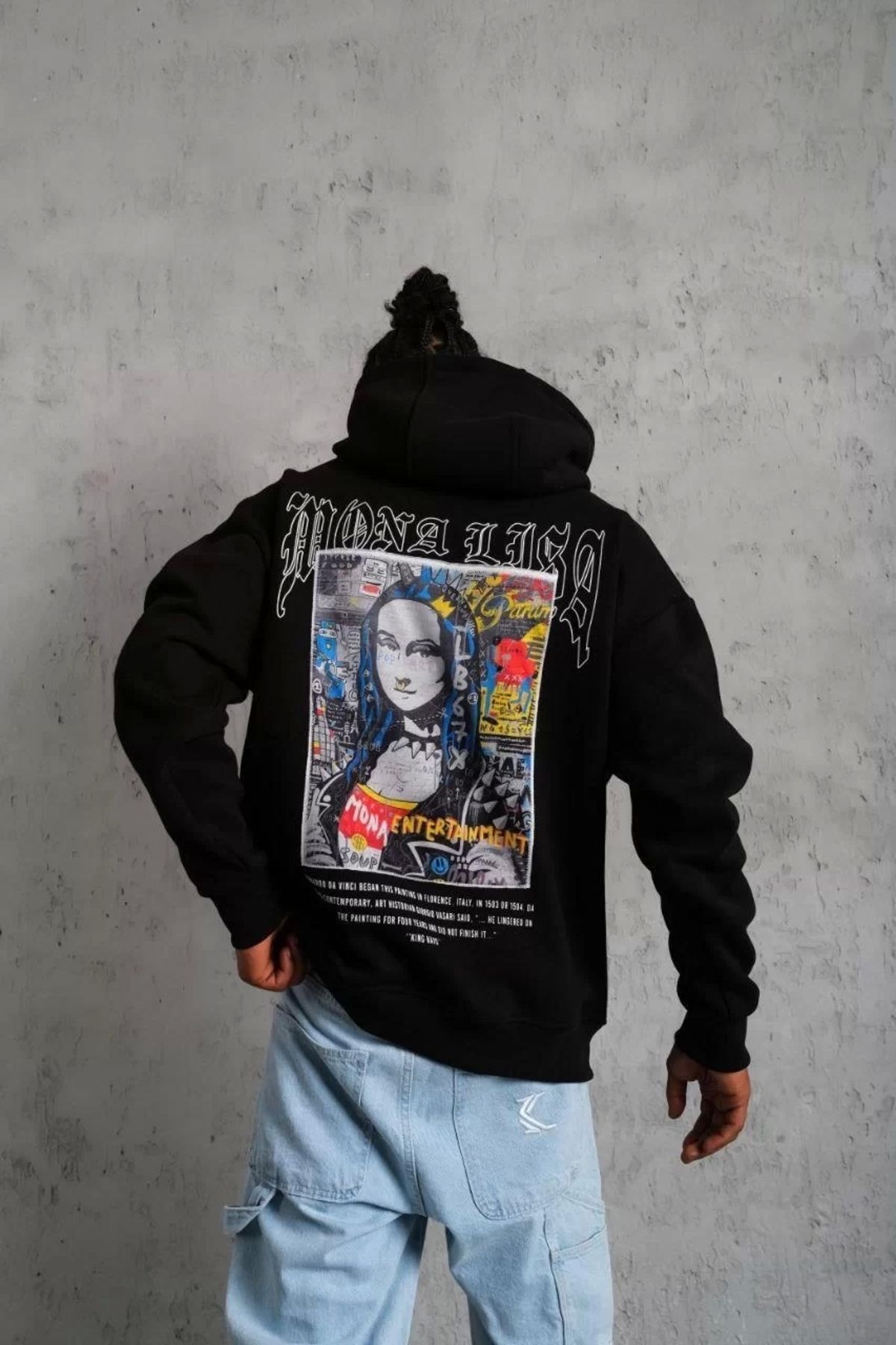Robahood Erkek Baskılı Kapüşonlu ve Kanguru Cepli Sweat - Siyah