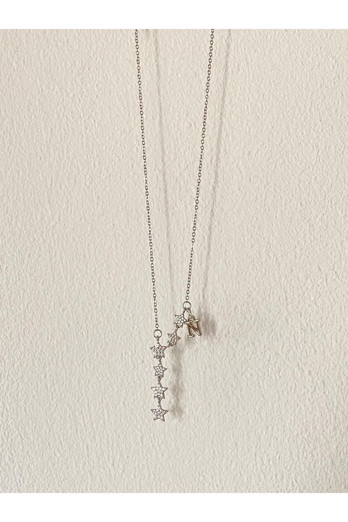 bijoux uniques Kayan Yıldız N Harfli Çelik Kolye