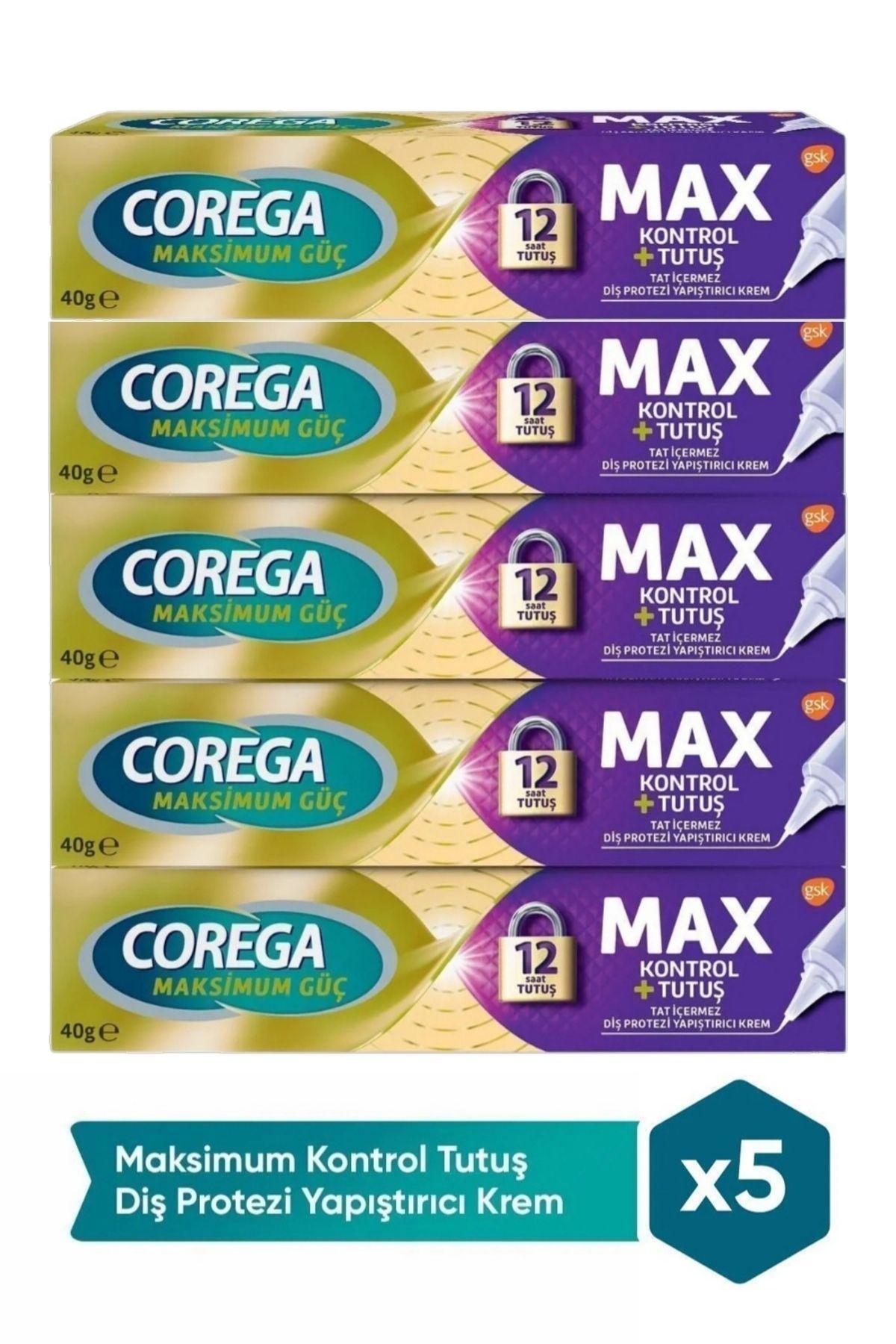 Corega Maksimum Kontrol + Tutuş Diş Protez Yapışıtırıcı Krem 40 Gr x 5 Adet