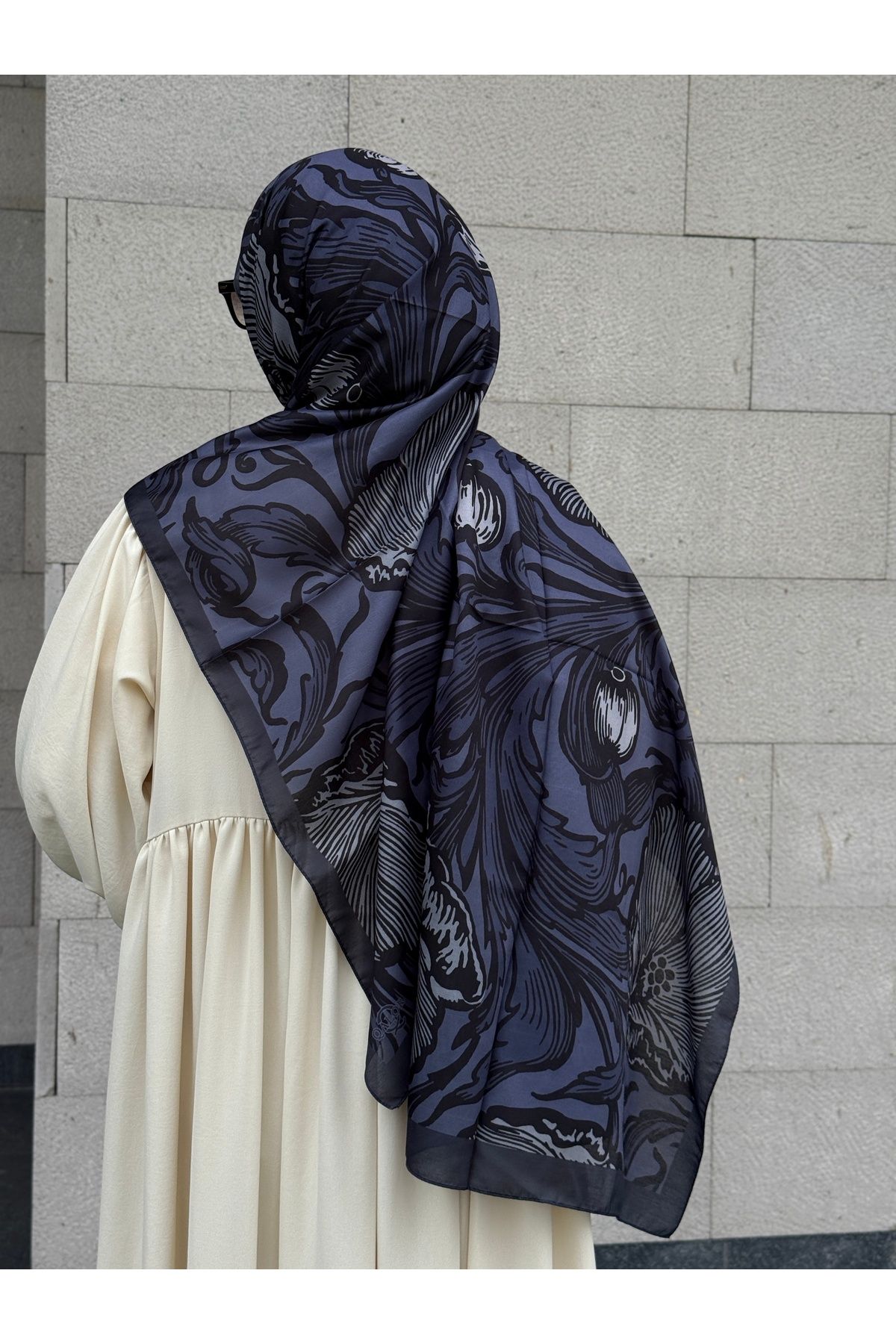 Qalortex Scarf Pamuklu Soft Luna Desen Şal-Antrasit
