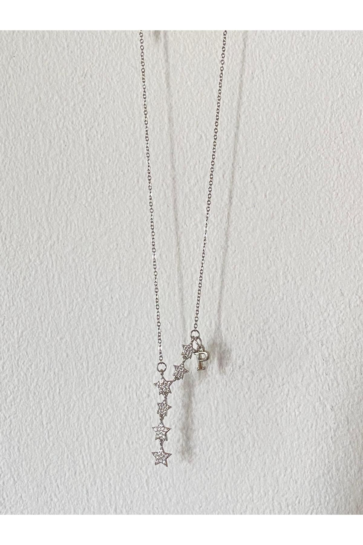 bijoux uniques Kayan Yıldız P Harfli Çelik Kolye