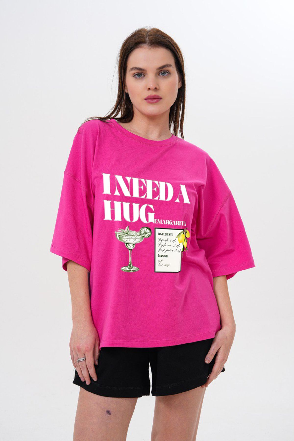 JANSO GROUP -kadin Baskili -i̇ Need2- Kisa Kollu Tshirt Büyük Beden Oversize Pamuklu
