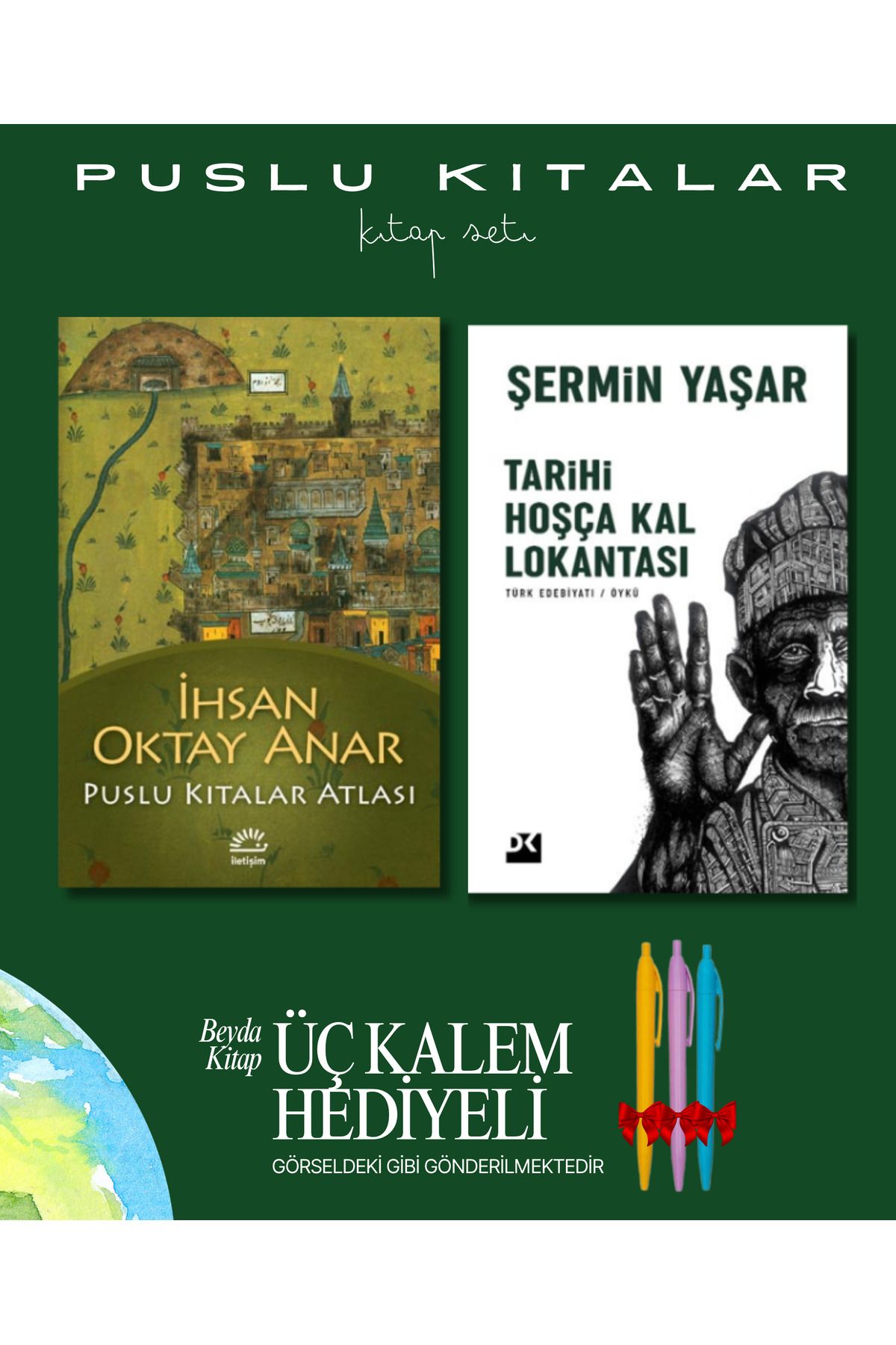 İletişim Yayınları Puslu Kıtalar Atlası - Tarihi Hoşça Kal Lokantası - Kitap Seti - İhsan Oktay Anar - Kalem Hediyeli