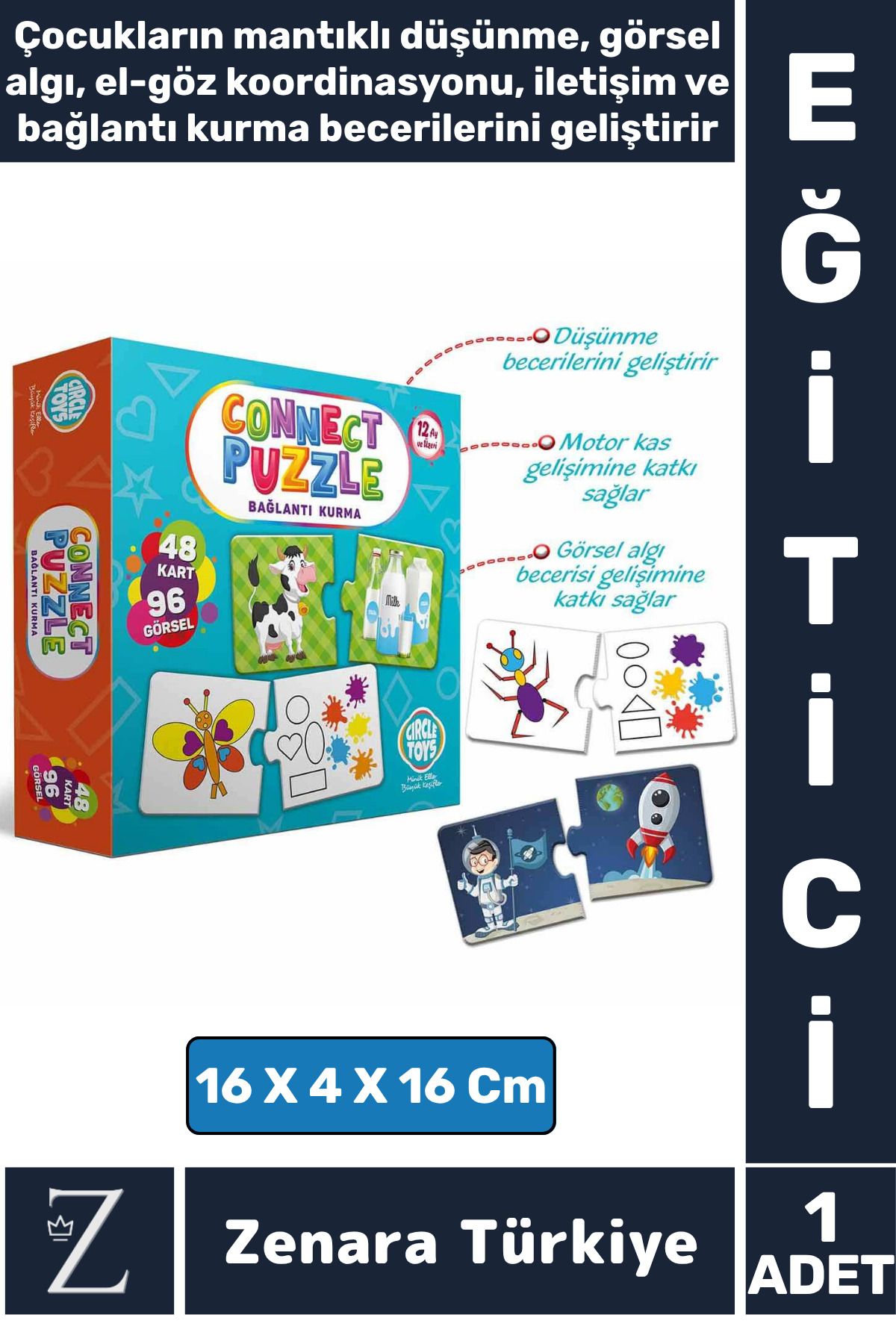 Zenara Çocuk Eğitici Zeka Geliştiren Mantıklı Düşünme Bağlantı Kurma İletişim Eğlenceli Oyun CONNECT Puzzle