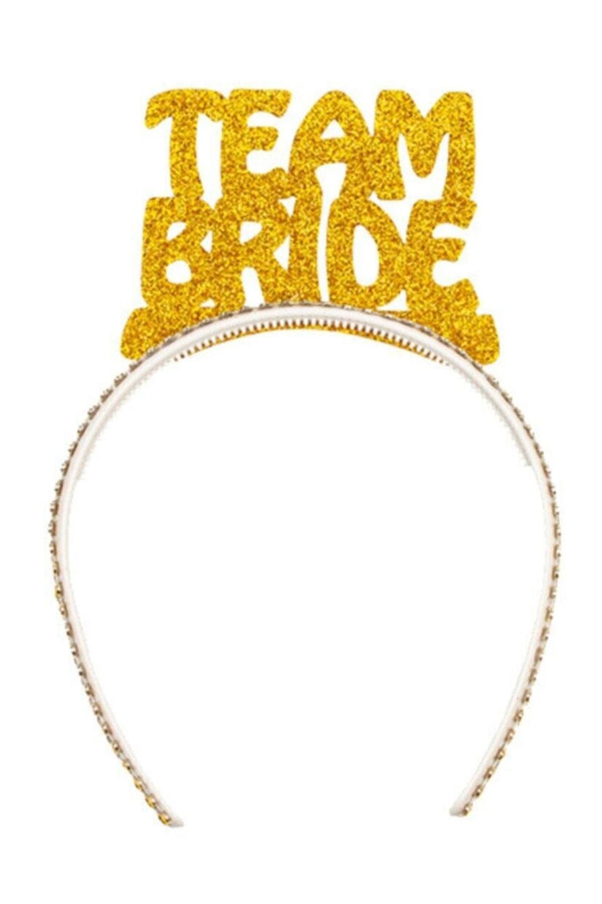 Parti dolabı Gold Team Bride Yazılı Taç Simli Evadan Taşlı Parti Kutlama Bride To Be Bekarlığa Veda Nedime Tacı