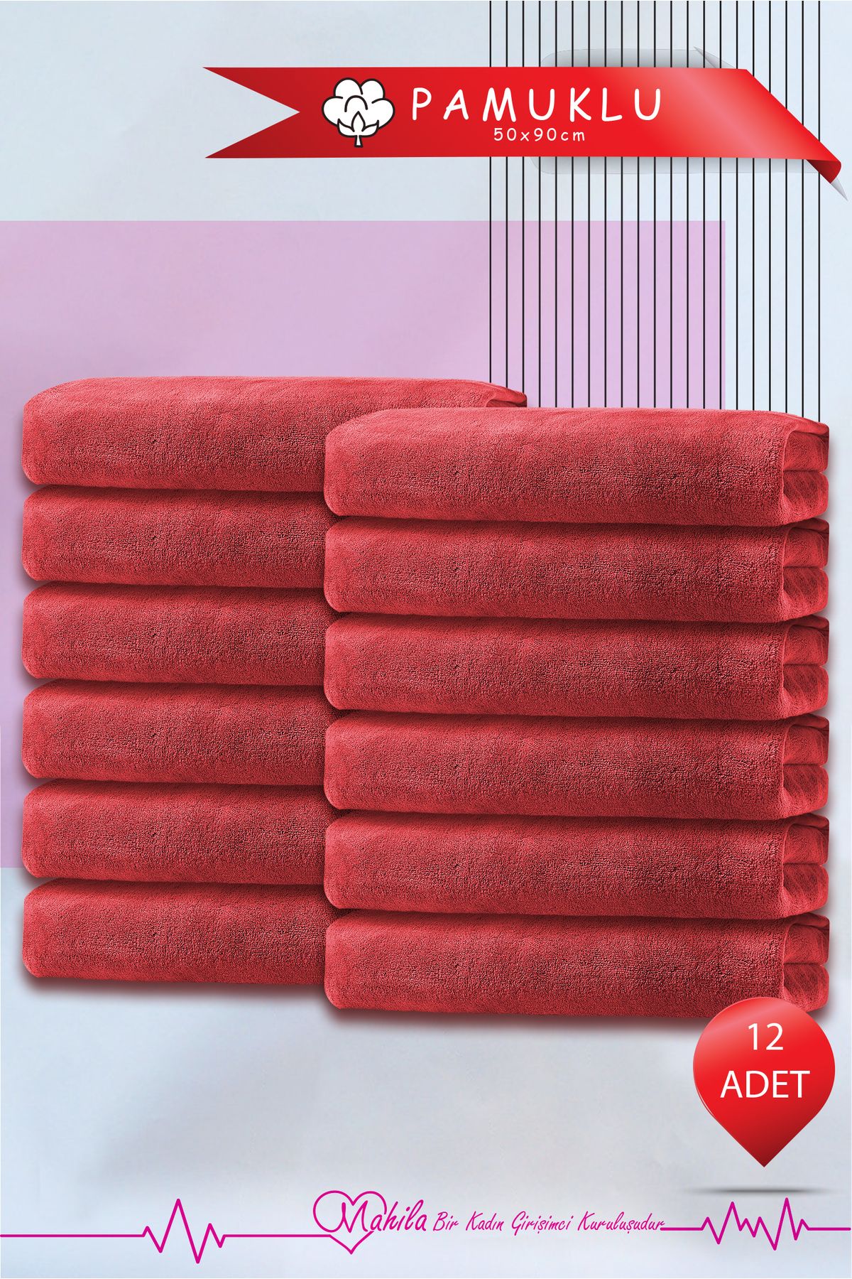 Mahila 12 Adet 50x90 Pamuk Havlu, Premium Havlu, Spor Havlusu, Fitness Havlusu, Berber Kuaför Havlusu