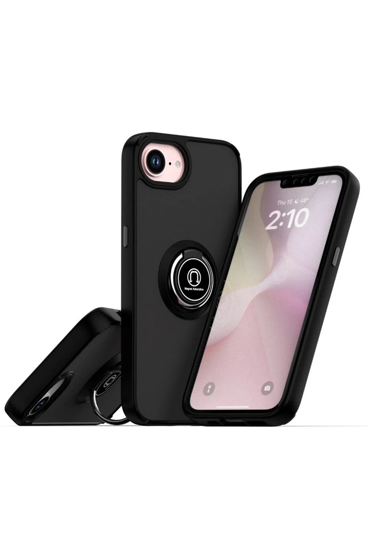 m.tk moveteck iPhone 16E Kılıf Mat Parmak izi Yapmaz Renkli Tuşlu 360 Yüzüklü Standlı Zırh Sert Kapak