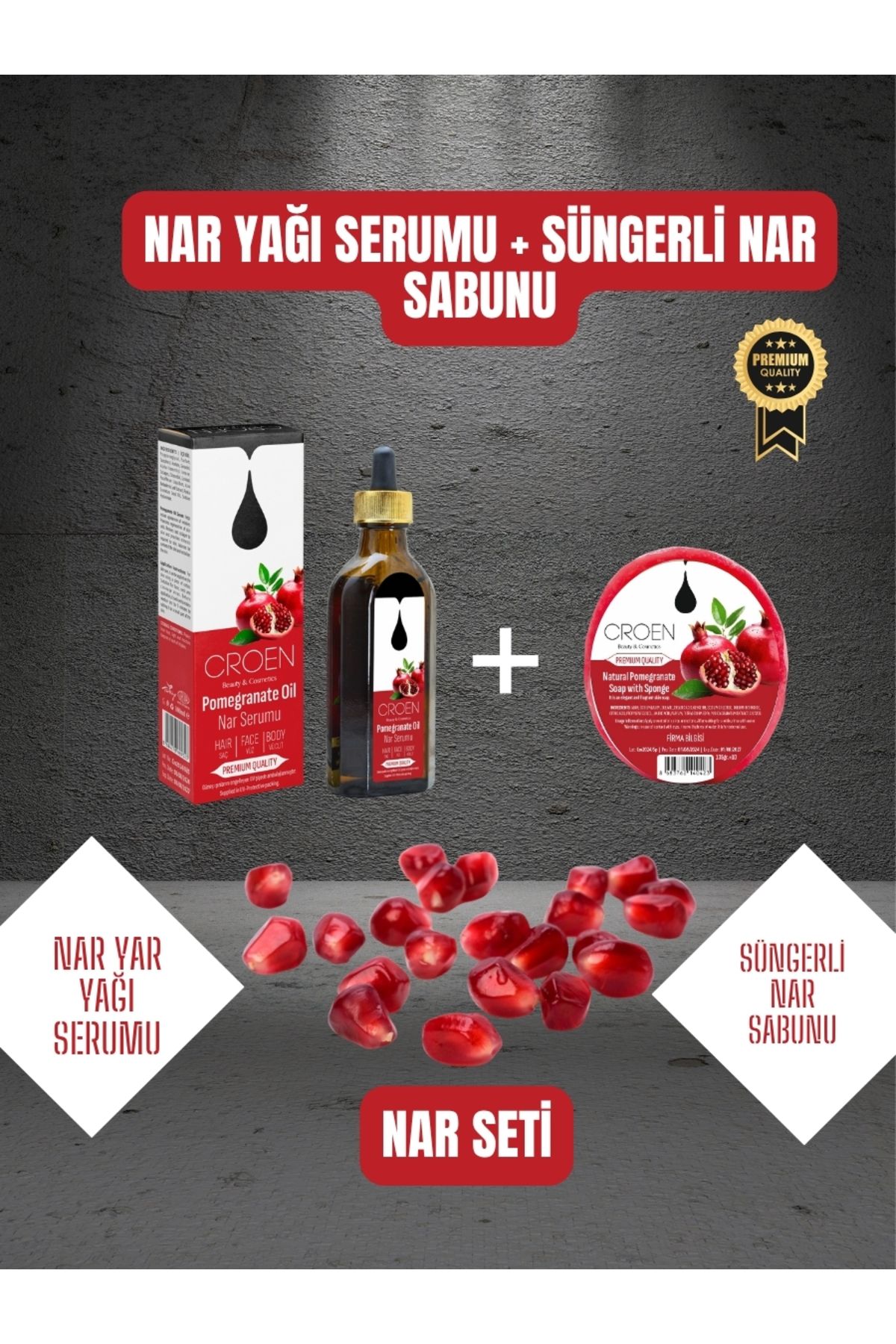 Croen Beauty Croen Nar Yağı Özlü Cilt Bakım Seti – Serum + Sabun | Aydınlatıcı & Arındırıcı Etki |