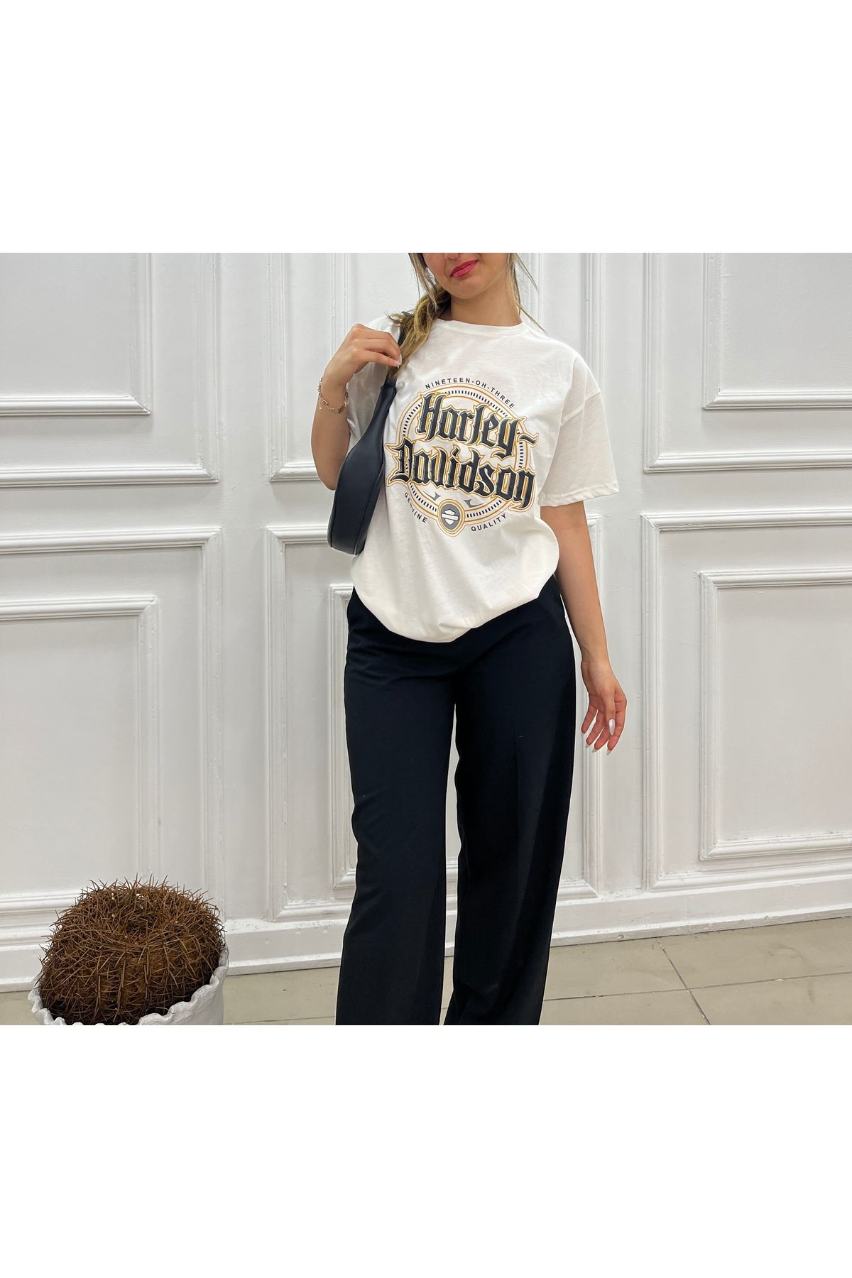 SheMy Oversize Ön Baskılı Kadın T-Shirt – Pamuklu Rahat Kalıp