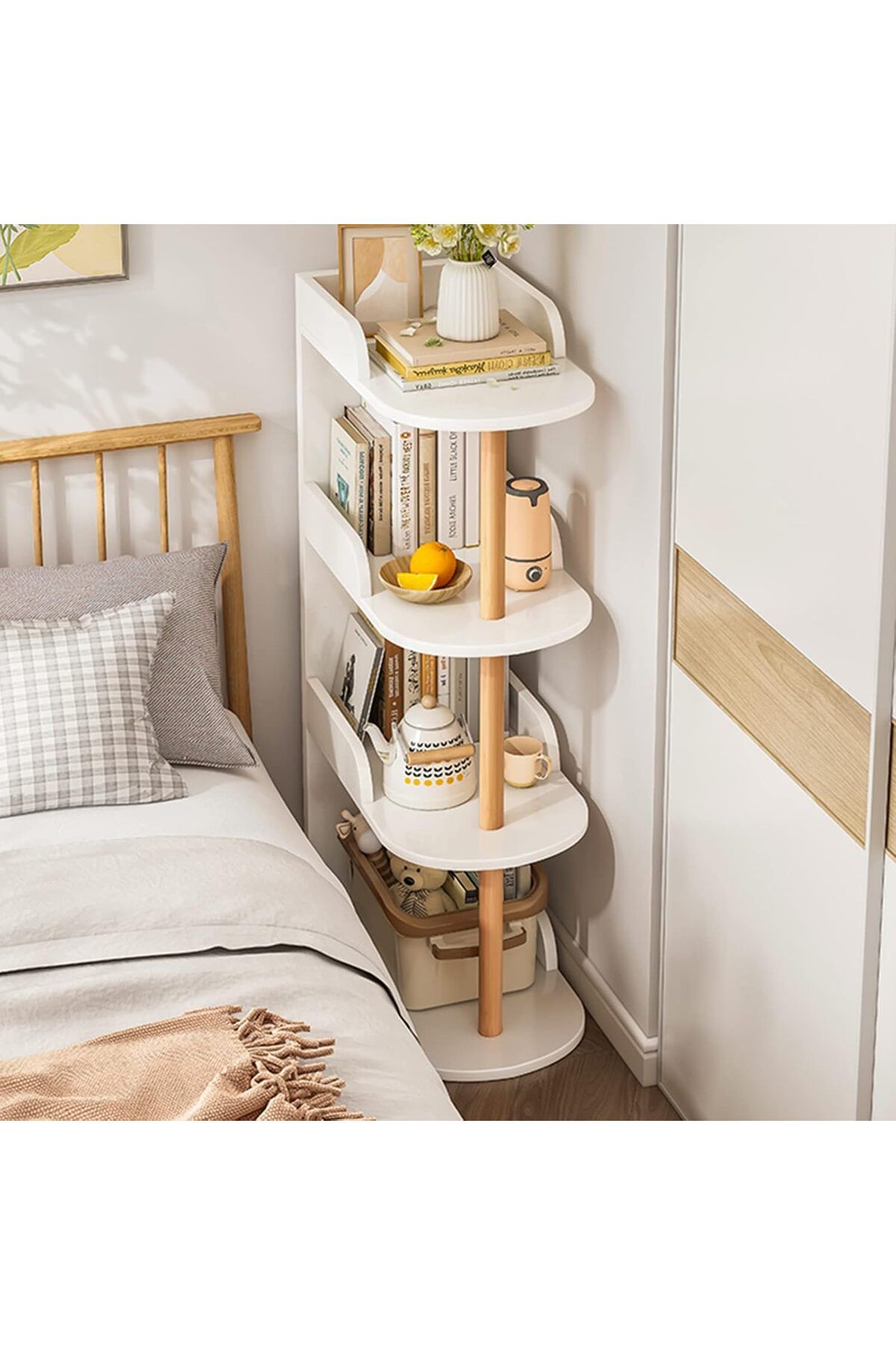 COOYA-4-Tier Slim Open Storage Rack,Free-Standing Wooden Bookshelf for Small Spaces Vertical Storage 7