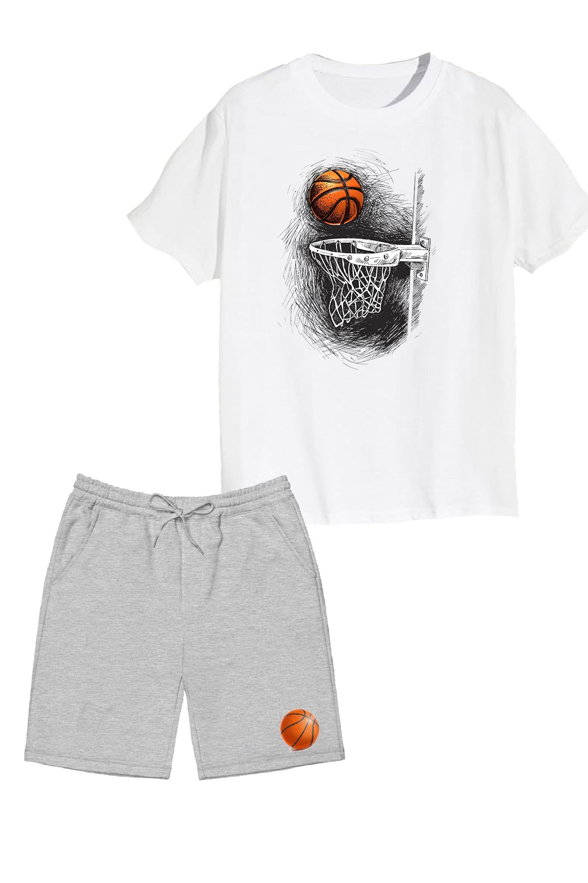 makiteks 2'li Set Baskılı Erkek Çocuk Pamuk Şort Tshirt Takım Basketbol 5 6 7 8 9 10 11 12 13 14 yaş Tişört