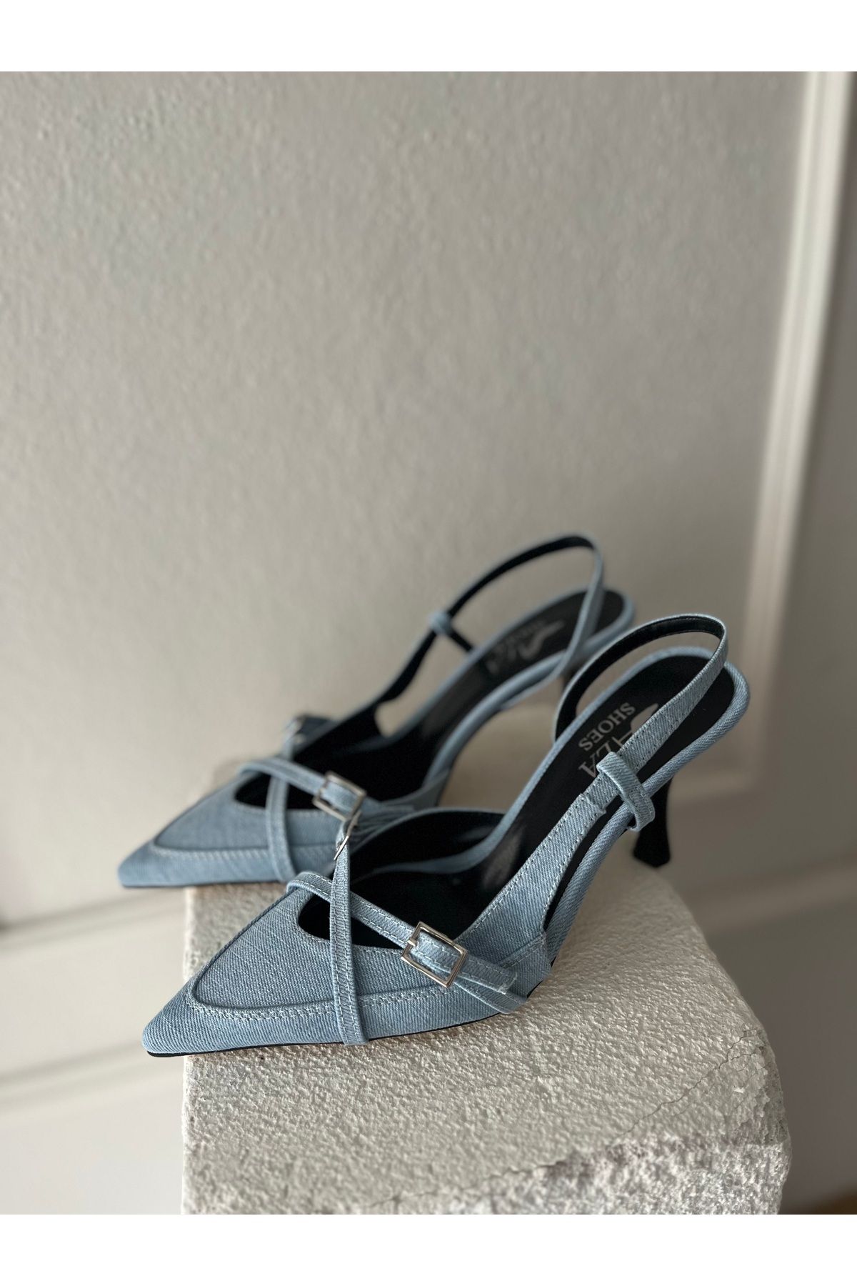 alabag Denim Stiletto-Kot Kumaş topuklu ayakkabı