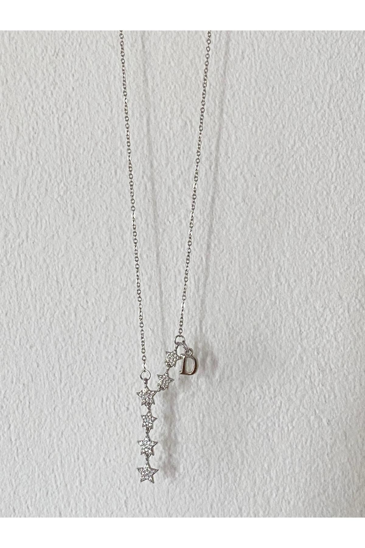 bijoux uniques Kayan Yıldız D Harfli Çelik Kolye