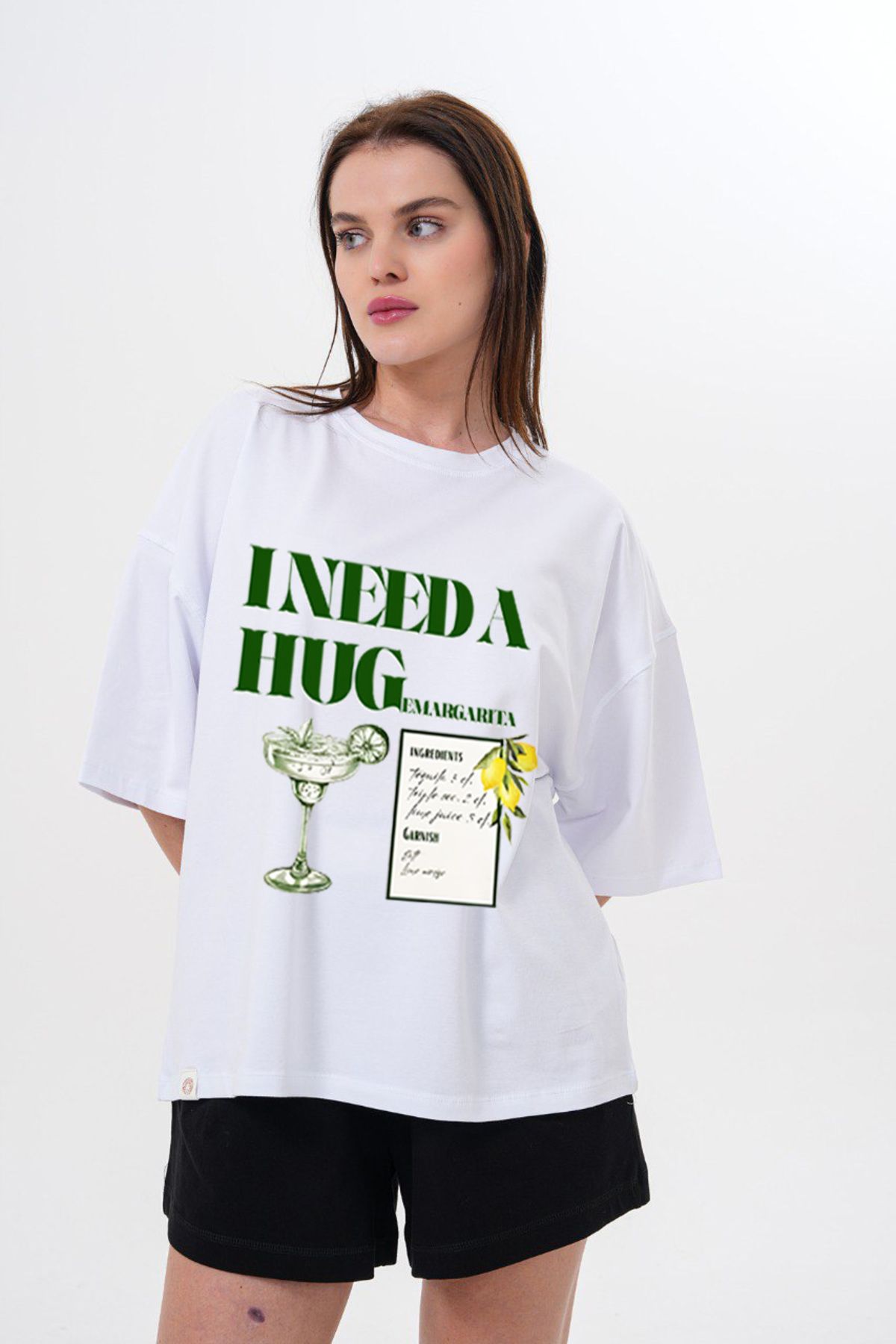 JANSO GROUP -KADIN BASKILI -İ Need2- KISA KOLLU TSHIRT BÜYÜK BEDEN OVERSIZE PAMUKLU