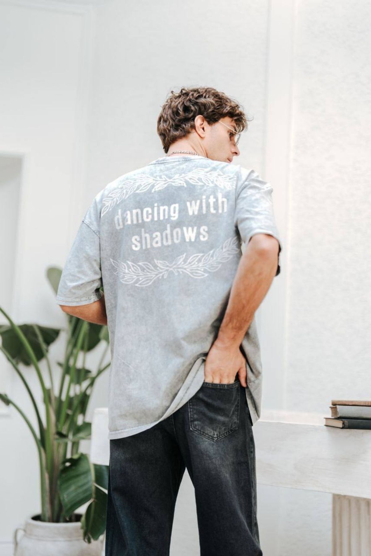 Chirkef Unisex Gri Oversize 100% Pamuk Premium Kumaş Baskılı Bisiklet Yaka Sokak Stili T-Shirt Dancing