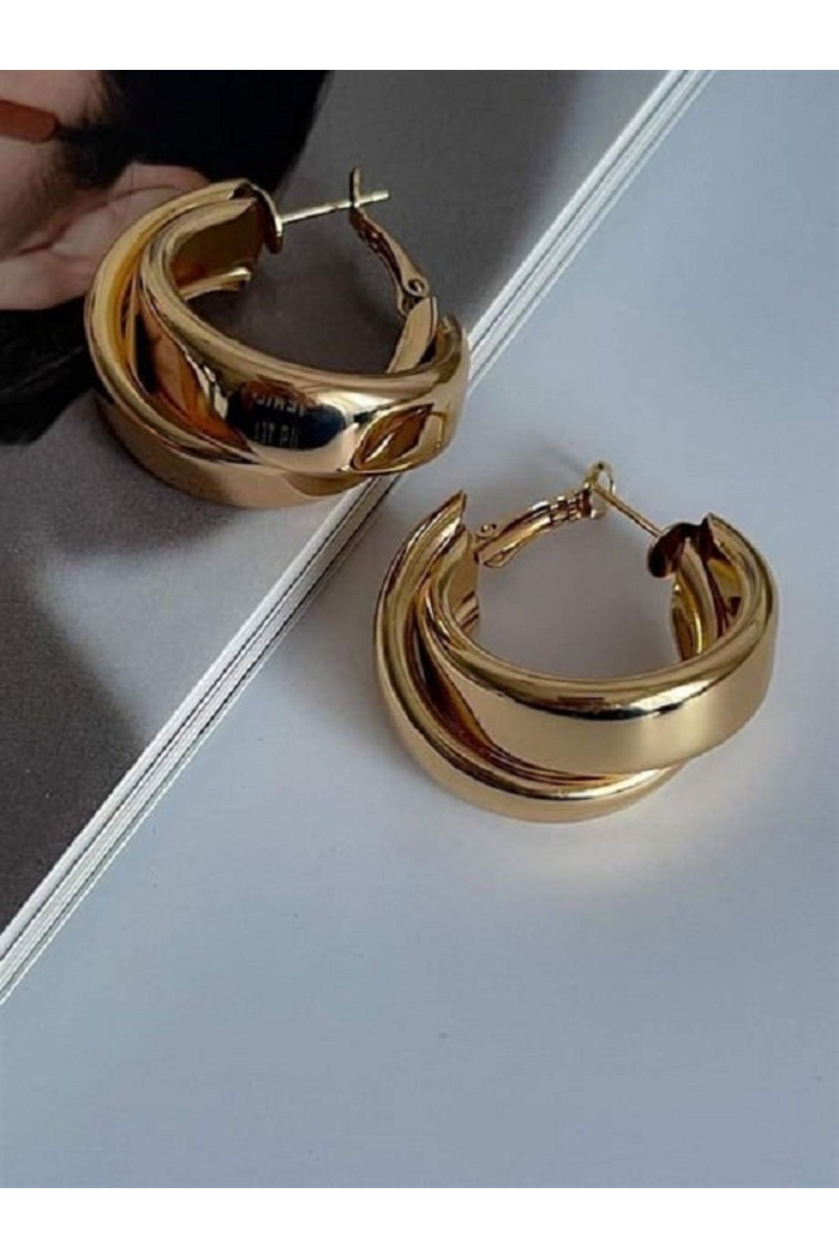 stainles steel Altın Renk Çelik Halka Küpe (Çift)