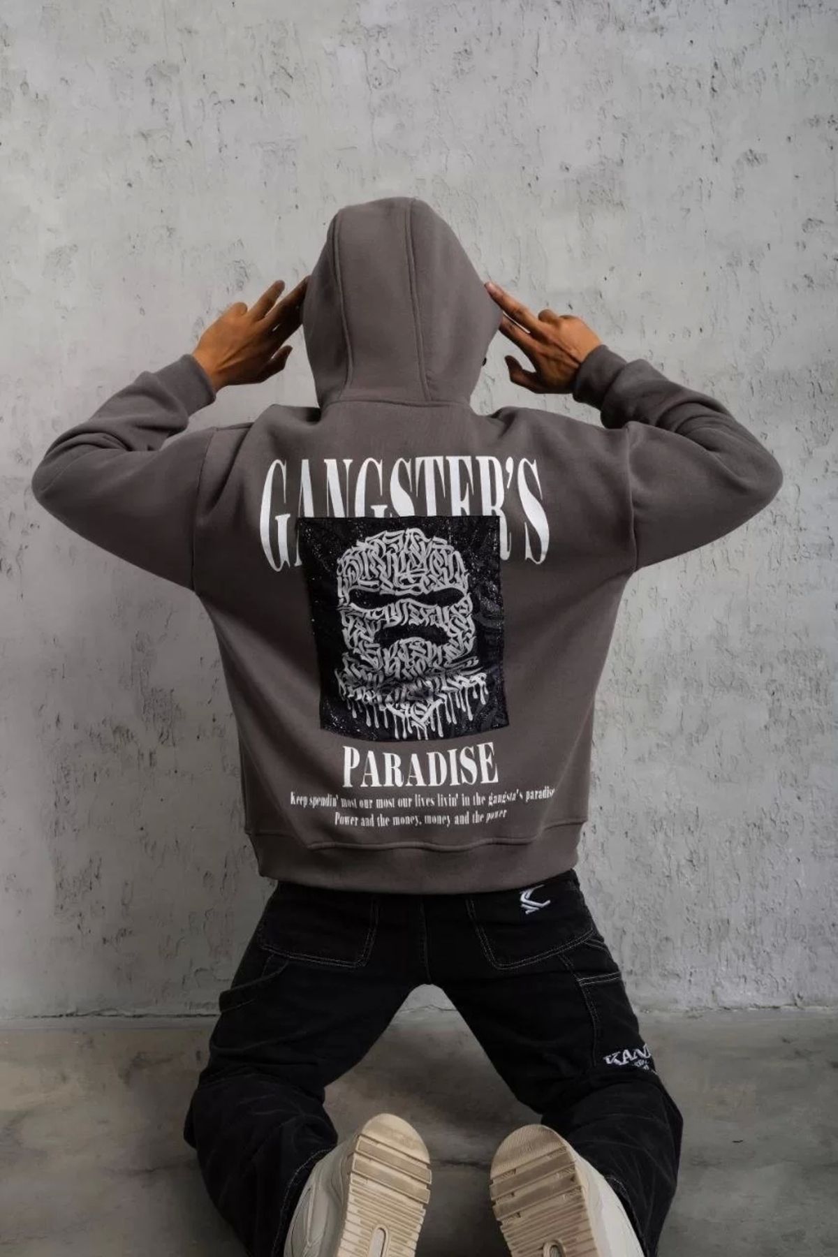 Robahood Erkek Paradise Baskılı Kapüşonlu Sweat - Gri