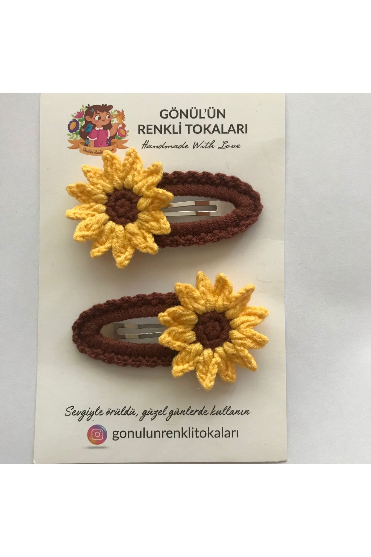 Gönülden Aksesuar 6cm oval gümüş metal çıt çıtlı el örgüsü renkler kahve sarı ay çiçeği toka