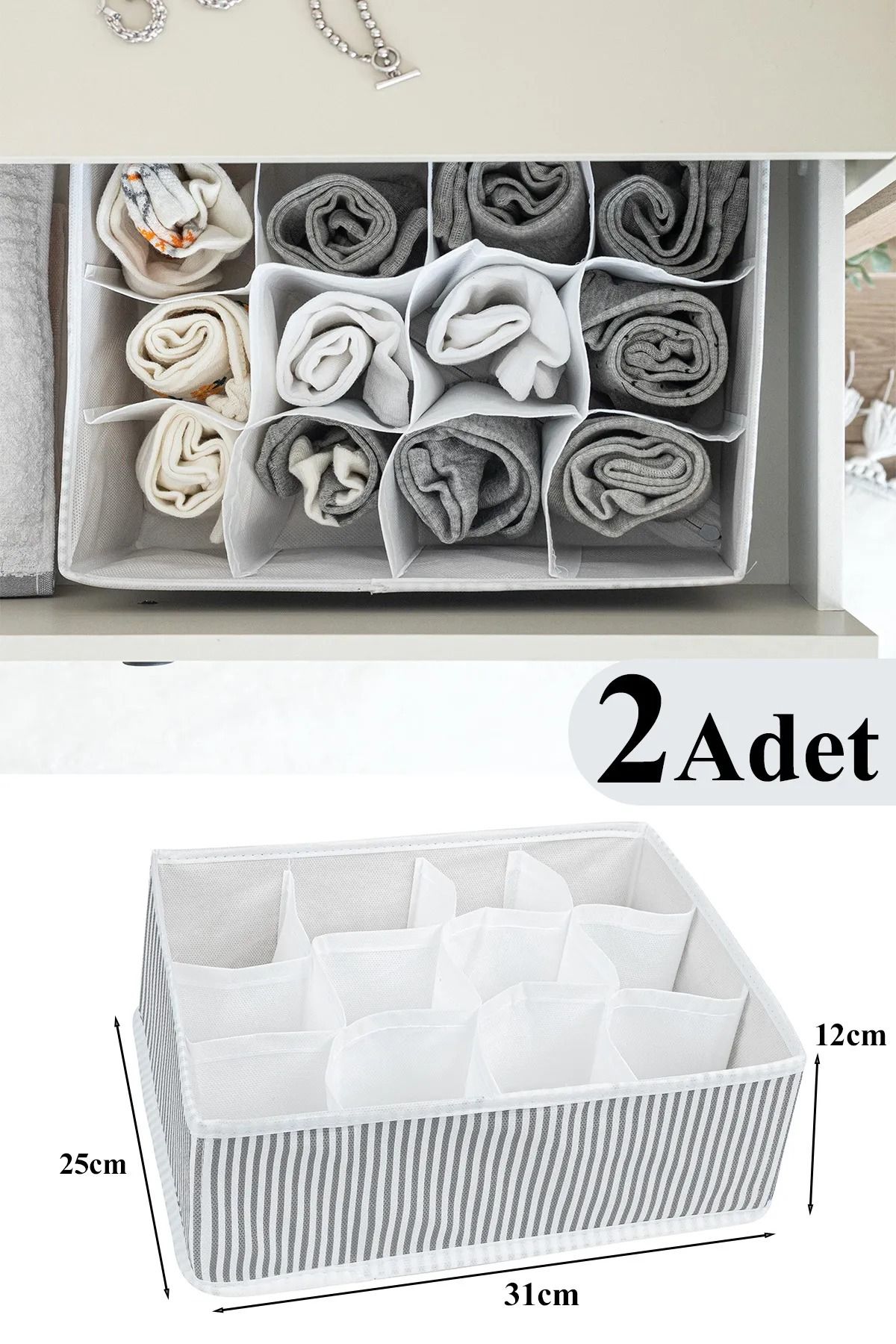 Enuverbi 2 Adet - 12 Bölmeli Çok Amaçlı Organizer - Çekmece Organizeri 31x25x12