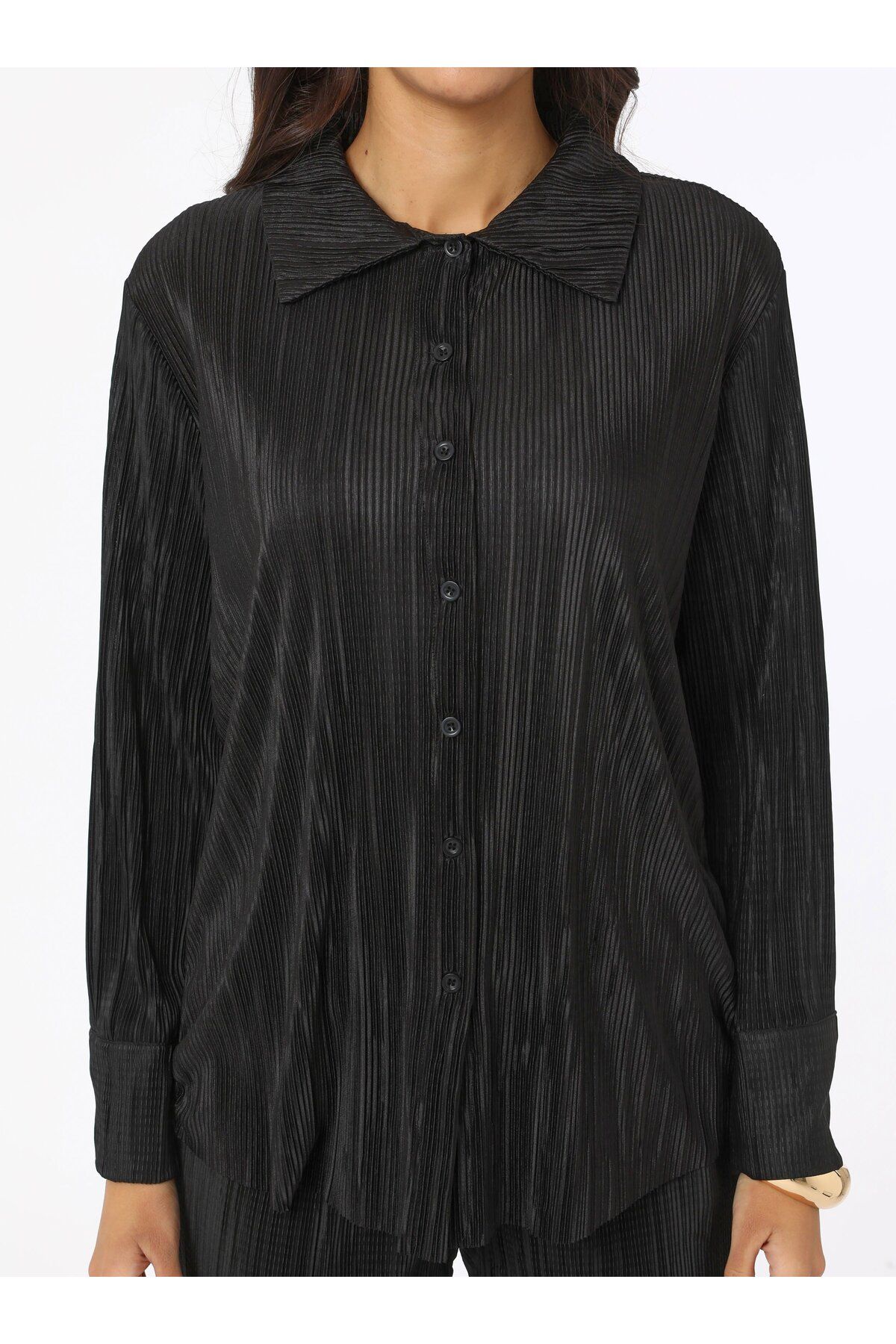 Refka-Button Detailed Trousers & Shirt Double Set - Black- Refka 5