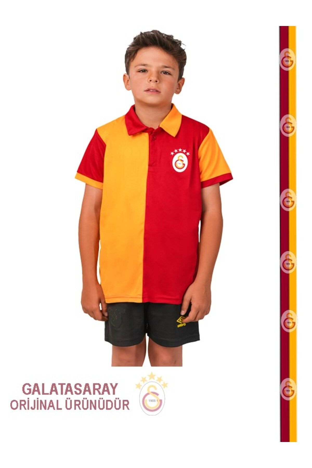 Galatasaray Lisanslı 5 Yıldız Polo Yaka Çocuk Forma T-Shirt