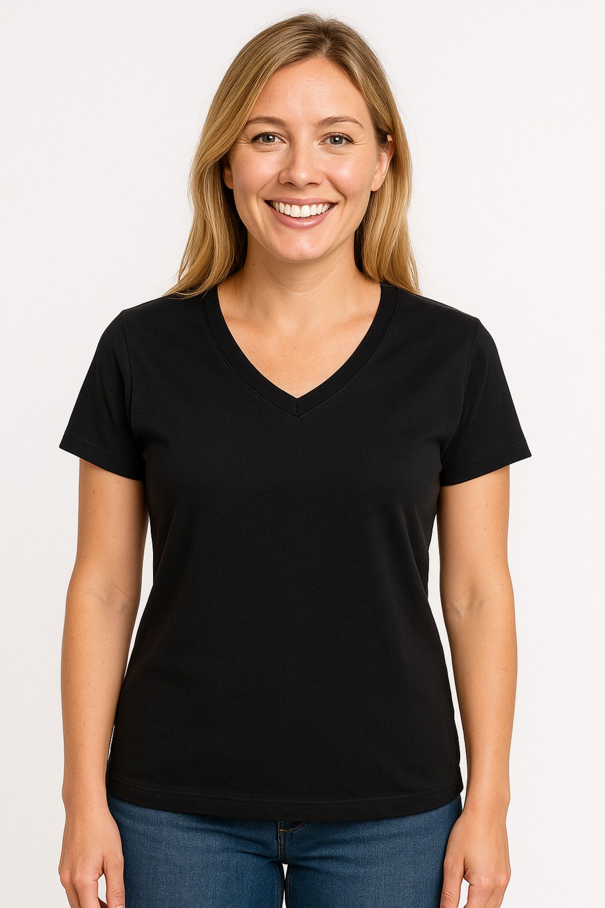 İpek Tekstil %100 Pamuk Penye Kadın V Yaka Yırtmaç Detaylı T-Shirt
