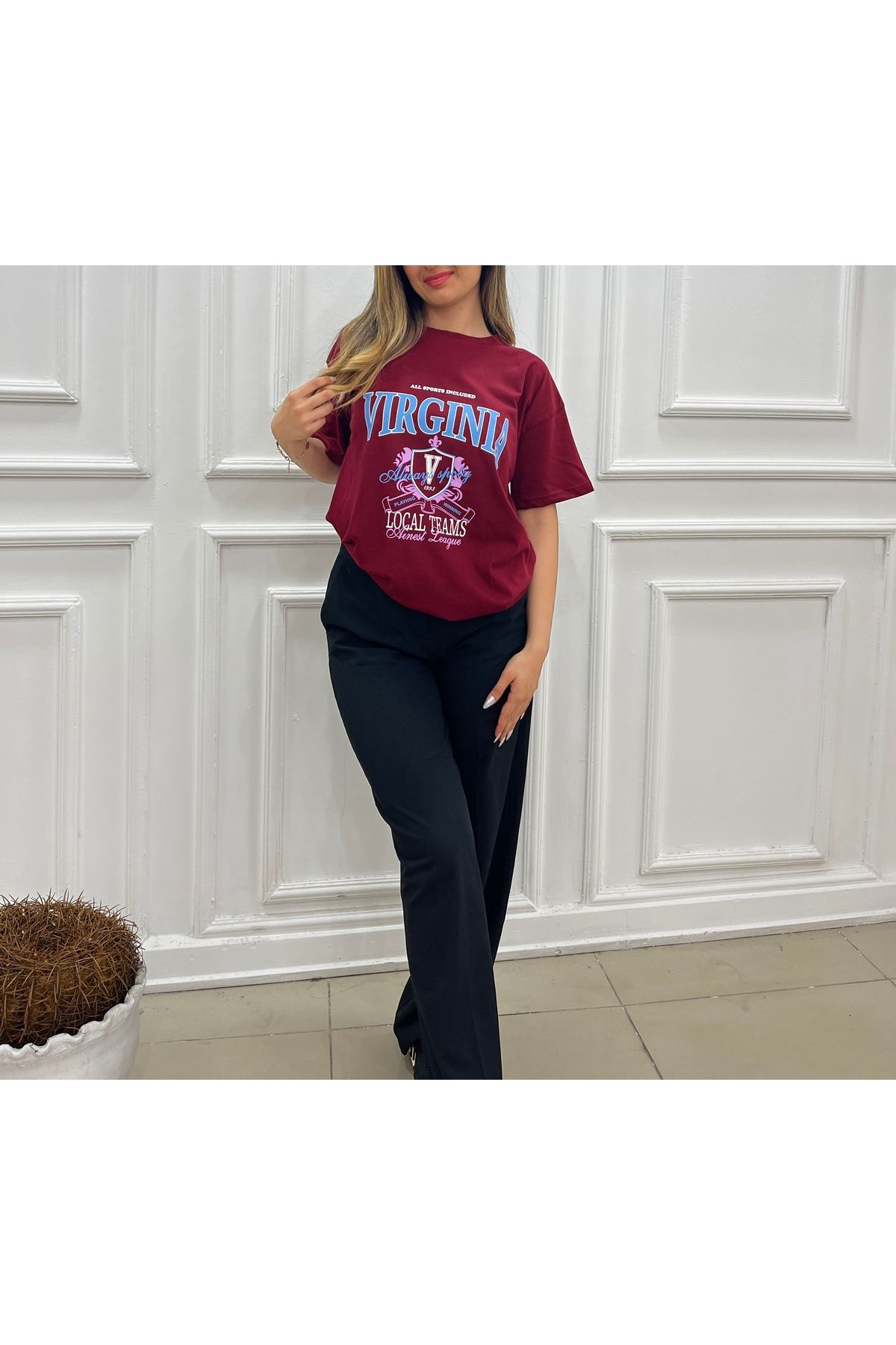 SheMy Oversize Ön Baskılı Kadın T-Shirt – Pamuklu Rahat Kalıp