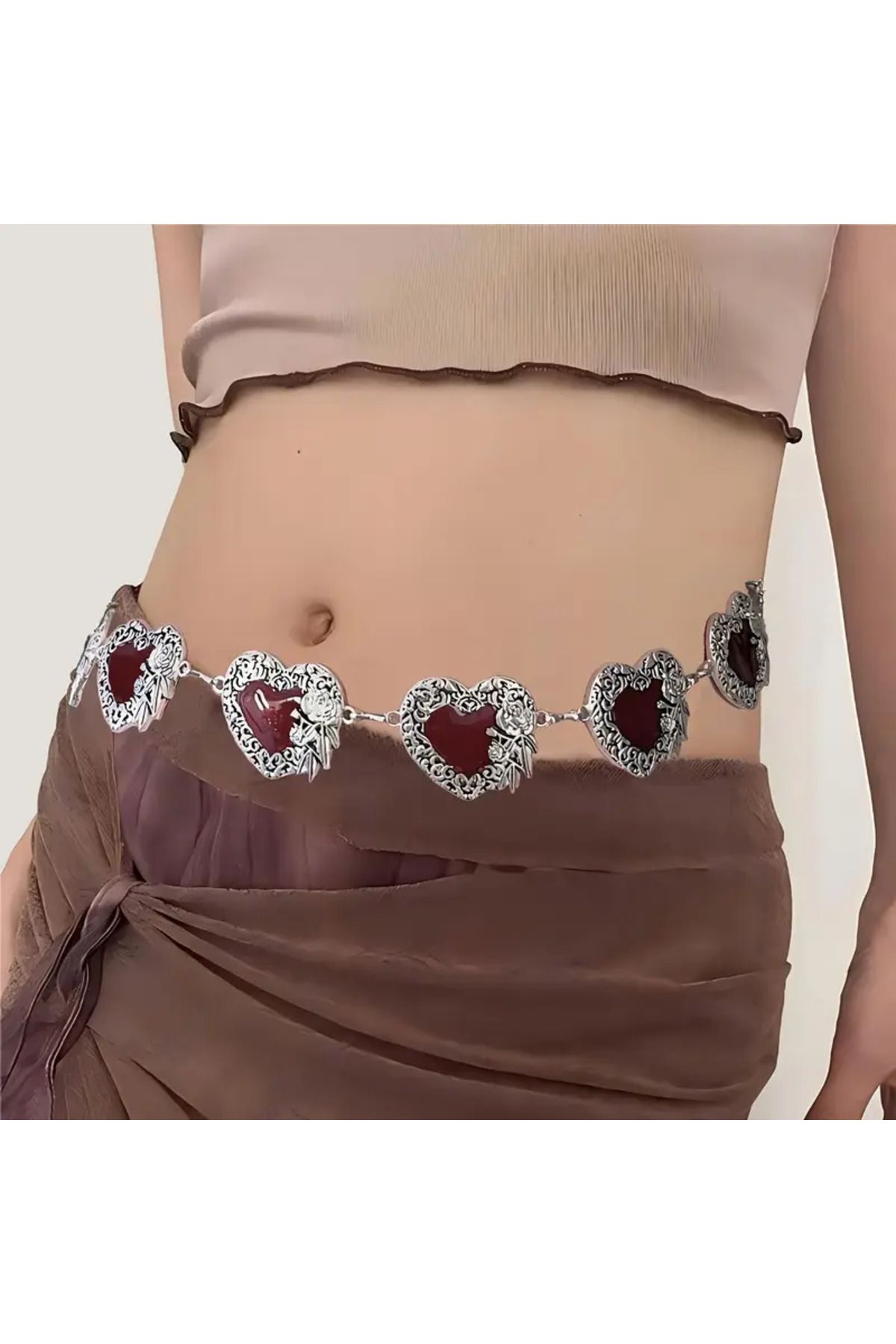 MİLALAZO Vintage Kalp Şekilli Metal Kabartmalı Bel Kemeri Gotik Bohem Ayarlanabilir