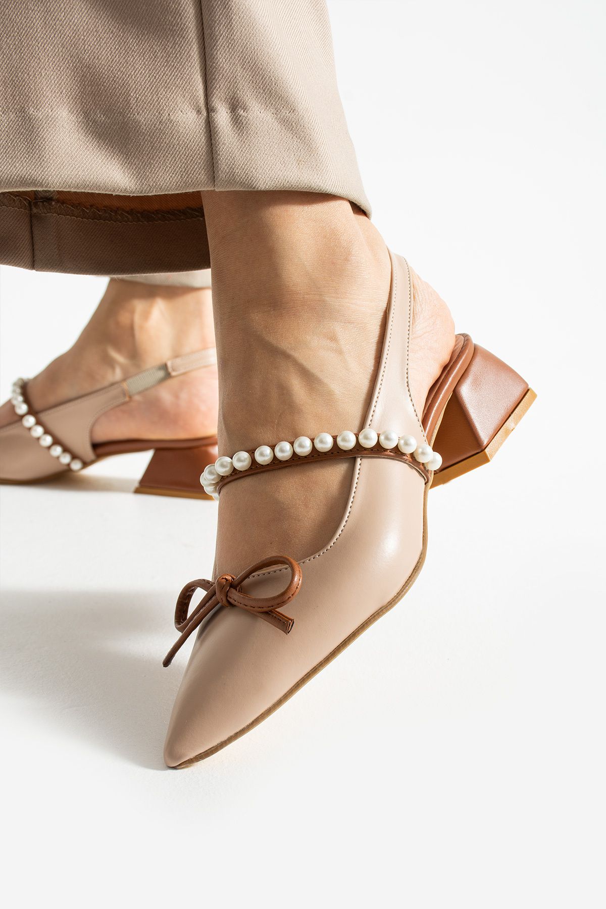 DUXAL SHOES Marisol Kadın İnci Detaylı Şık Babet - Topuklu Ayakkabı