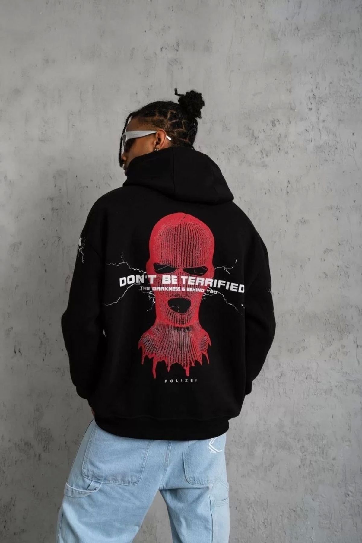 Robahood Erkek Maske Baskılı Kapüşonlu Sweat - Siyah