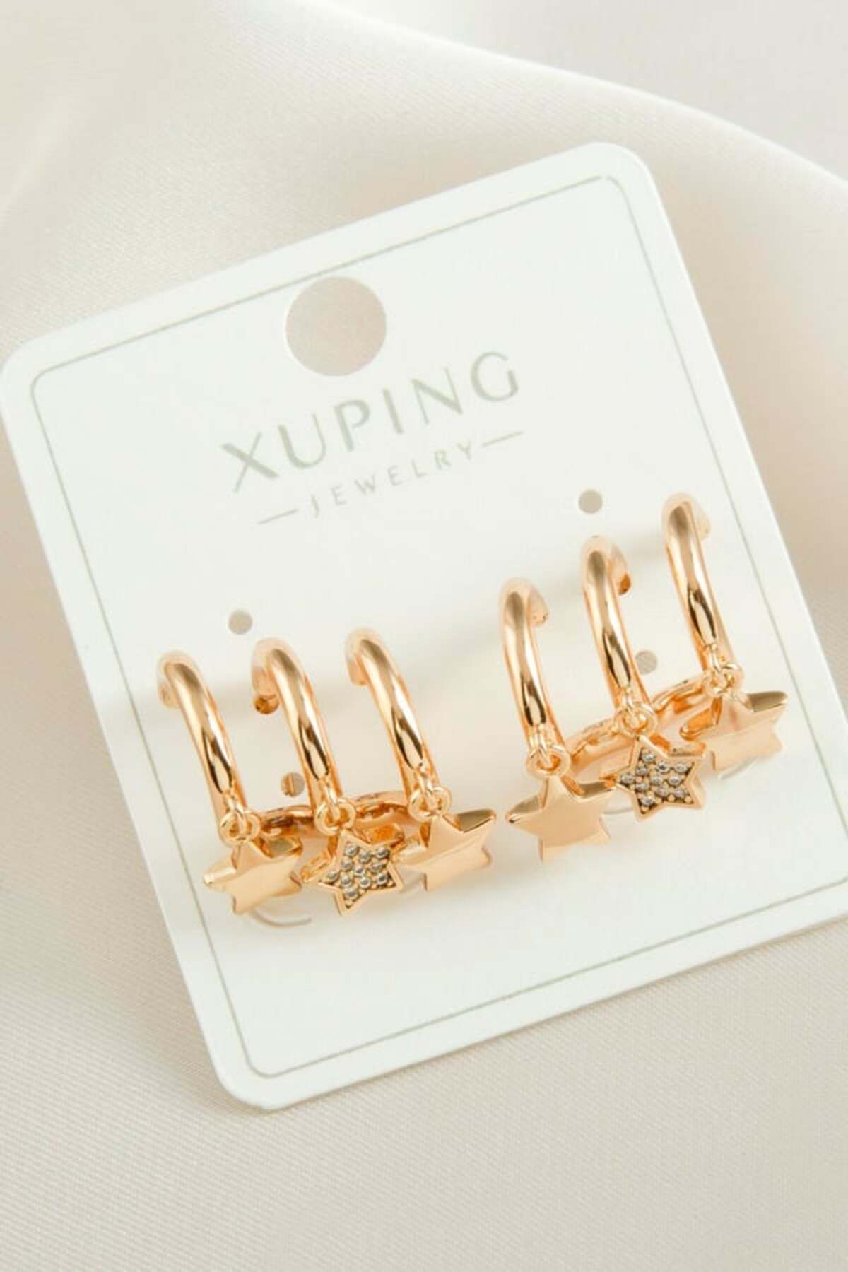 Gold Xuping Yıldız Zirkon Taşlı Lüks Çelik Küpe