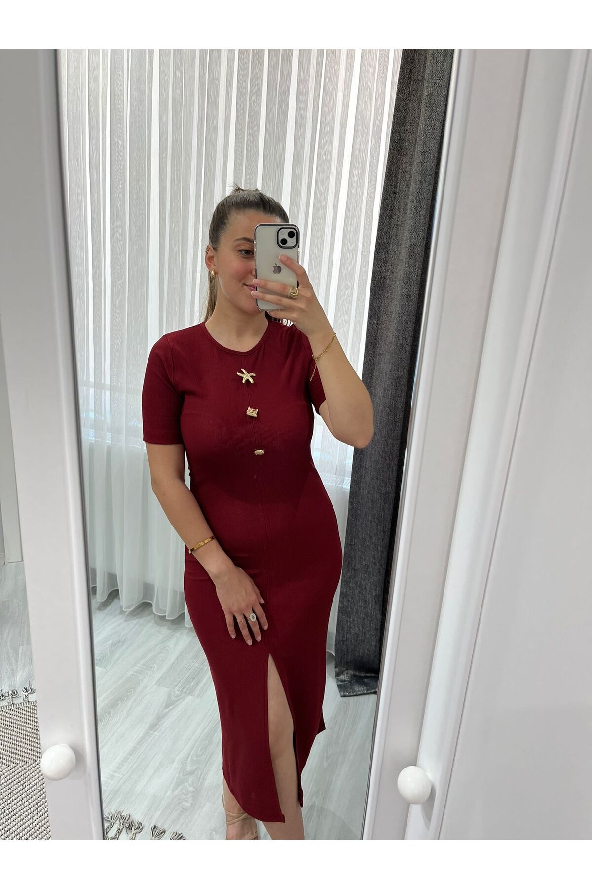 Butik Kadın Giyim Broş Detaylı Triko Elbise