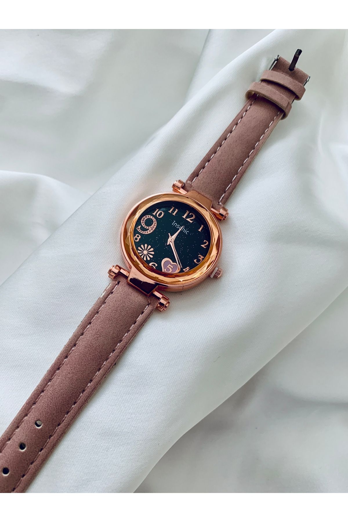 SMÖ AKSESUAR Inshic Kadın Kalp Detay Minimalist Saat Toz Pembe