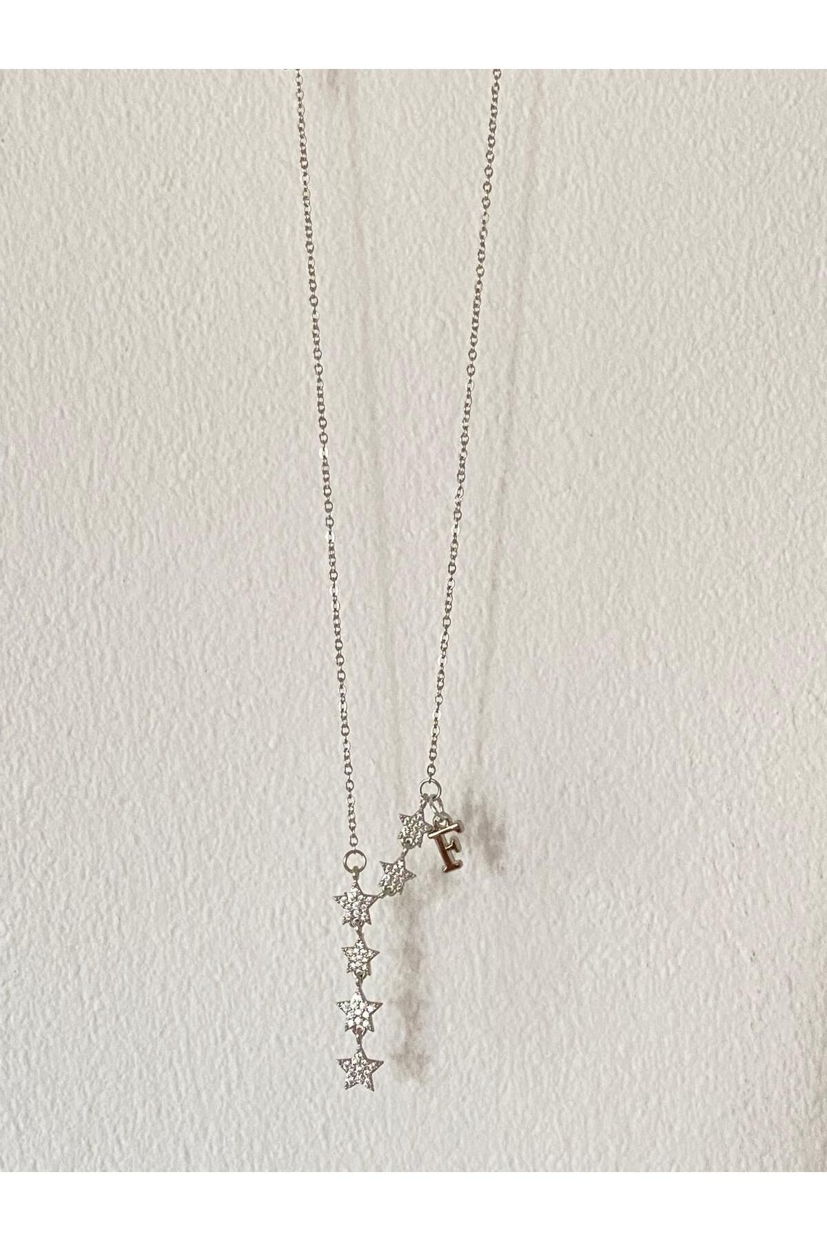 bijoux uniques Kayan Yıldız F Harfli Çelik Kolye