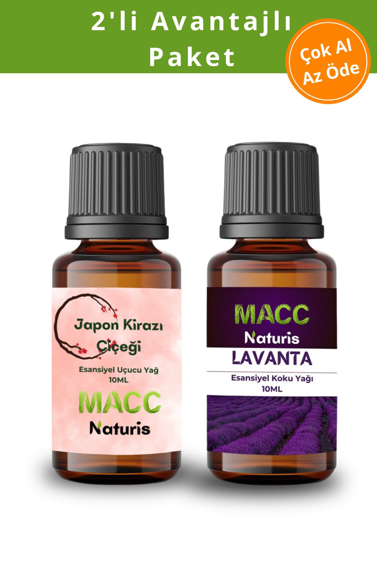 MACC Naturis Hava Nemlendiriciler için Uçucu Yağı Esansiyel koku JAPON KİRAZI Ve LAVANTA 2'li Set 10 Ml.