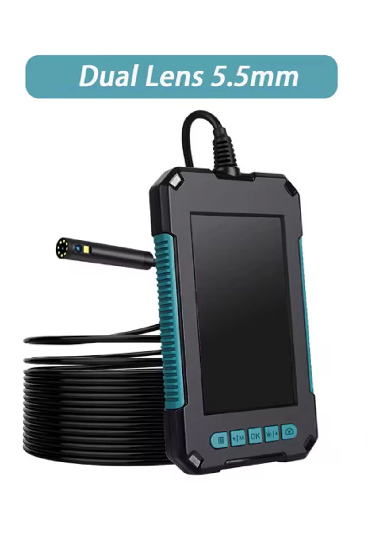 Vemora Ekranlı Çift Kameralı 10 Mt Hafıza Kart Destekli Sert Kablo Yılan Endoskop Kamera 5.5 Mm 4.3 Inc