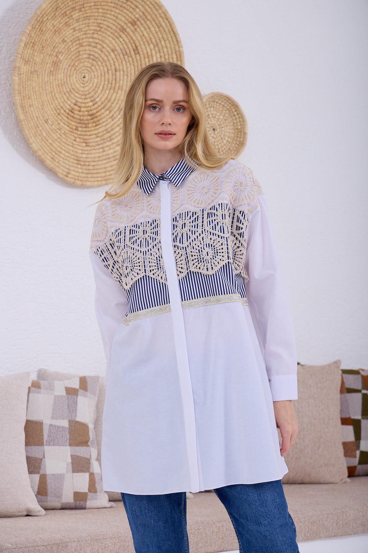 Moodbasic BRODE DETAYLI ÇİZGİLİ GÖMLEK