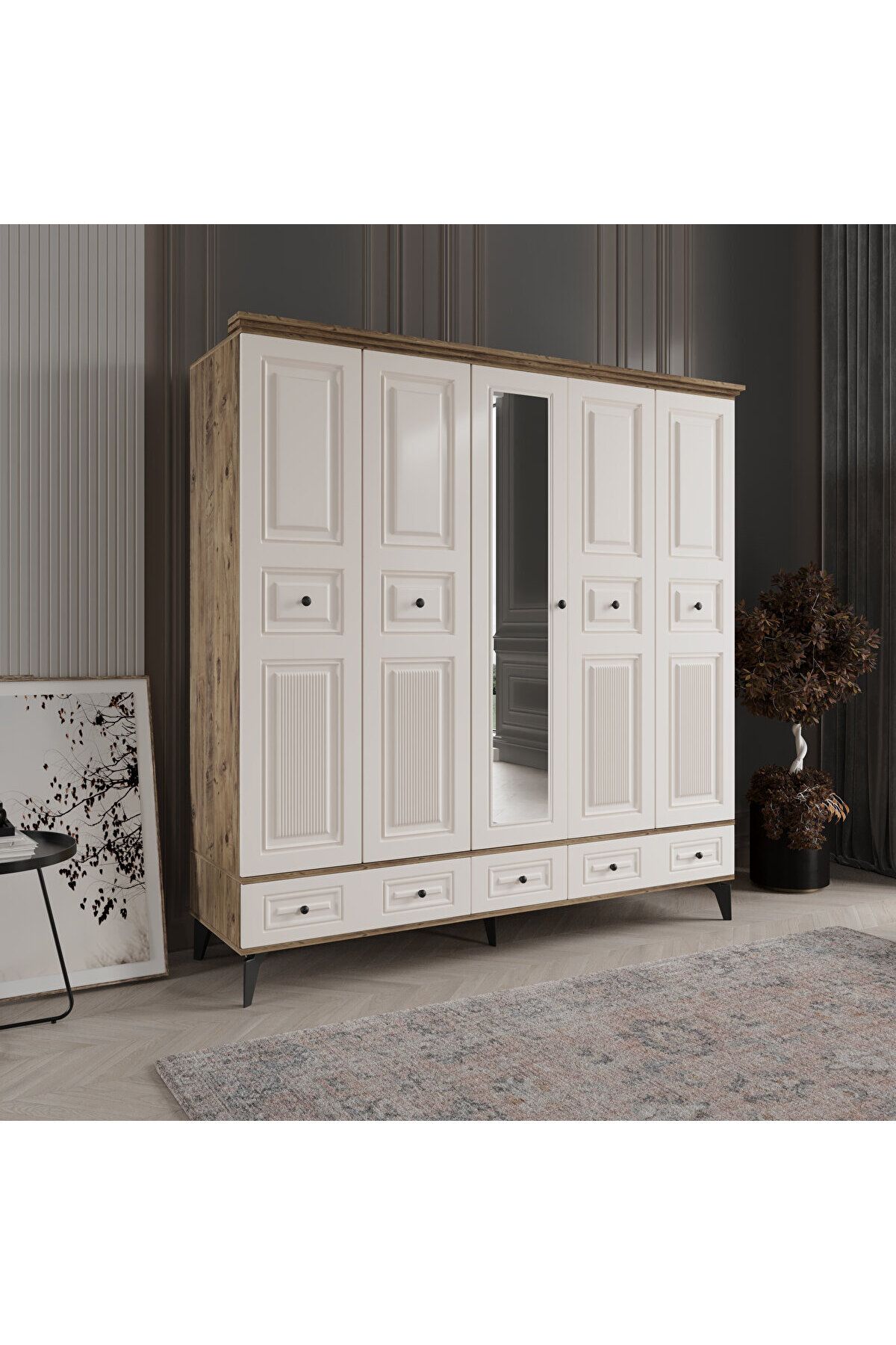 DRNHOME NİL 5 KAPAKLI AYTAŞI GARDIROP TAMAMI MDF