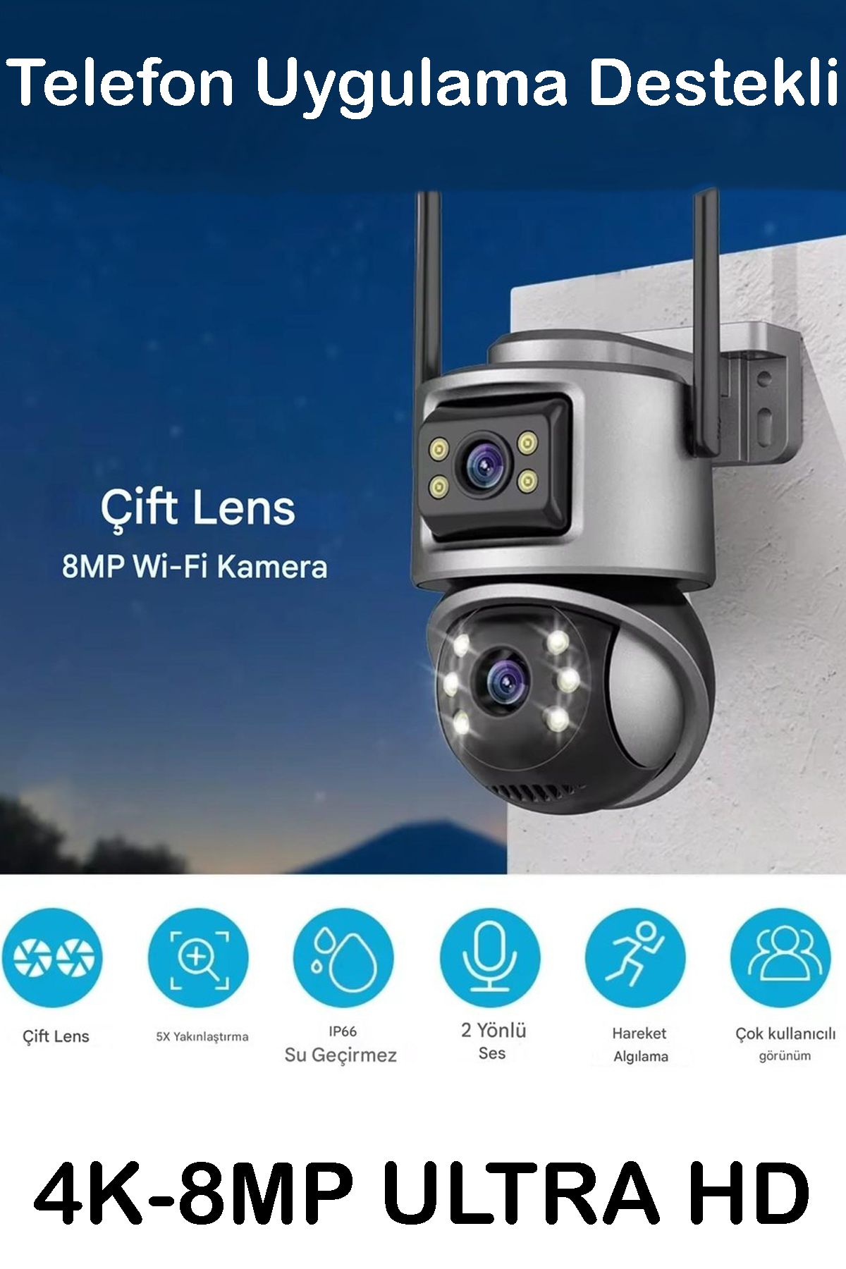 nextbuy 360° Wifi Ip 4K 8MP Güvenlik Kamera 2Lensli Gece Görüşlü Sensörlü Harekete Duyarlı camera CMR61